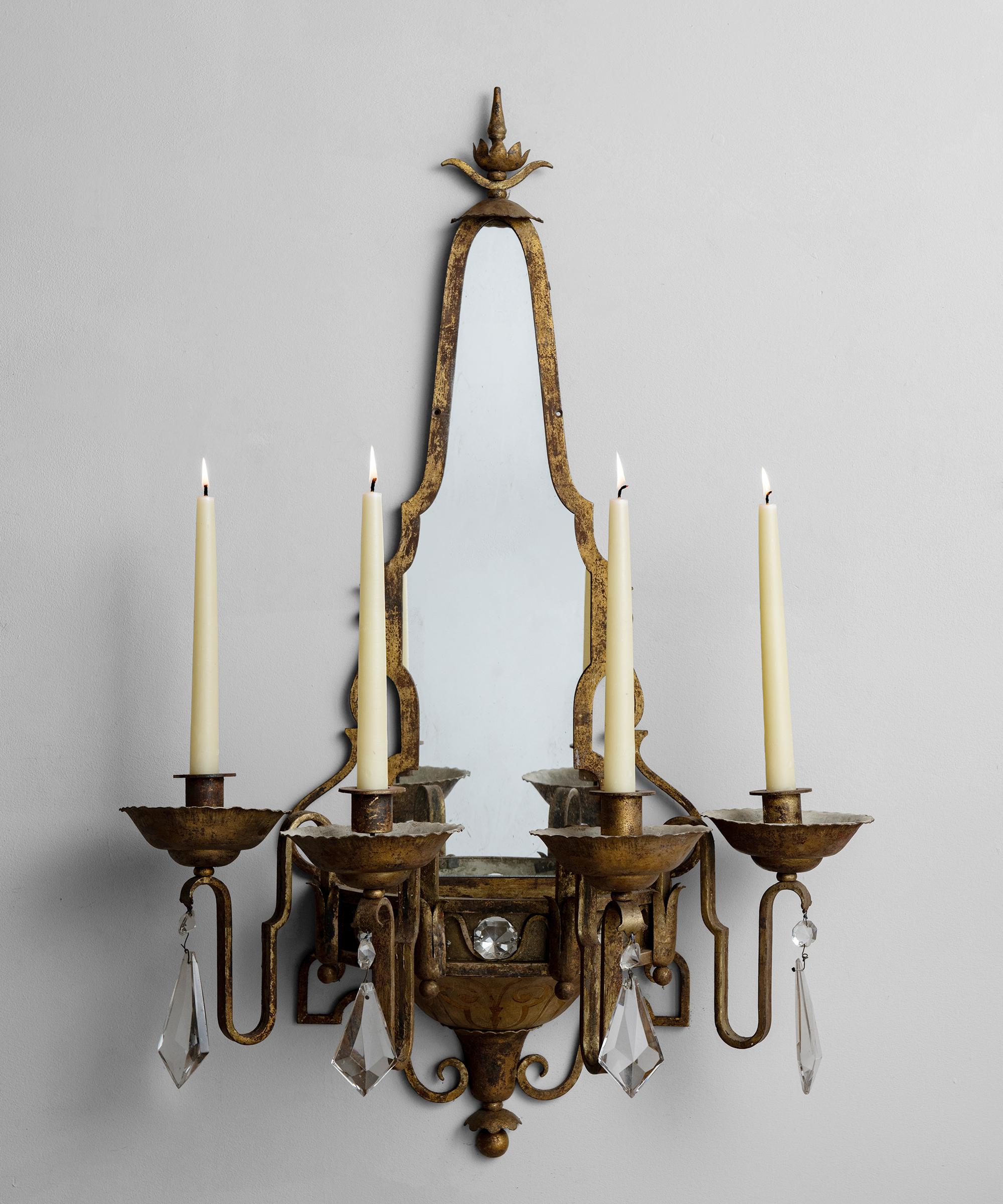 French Mirrored Sconces, France, circa 1940