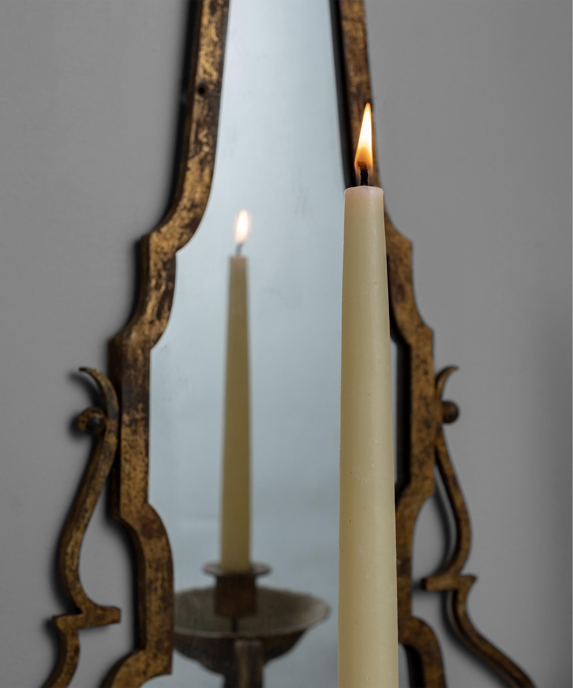 Brass Mirrored Sconces, France, circa 1940