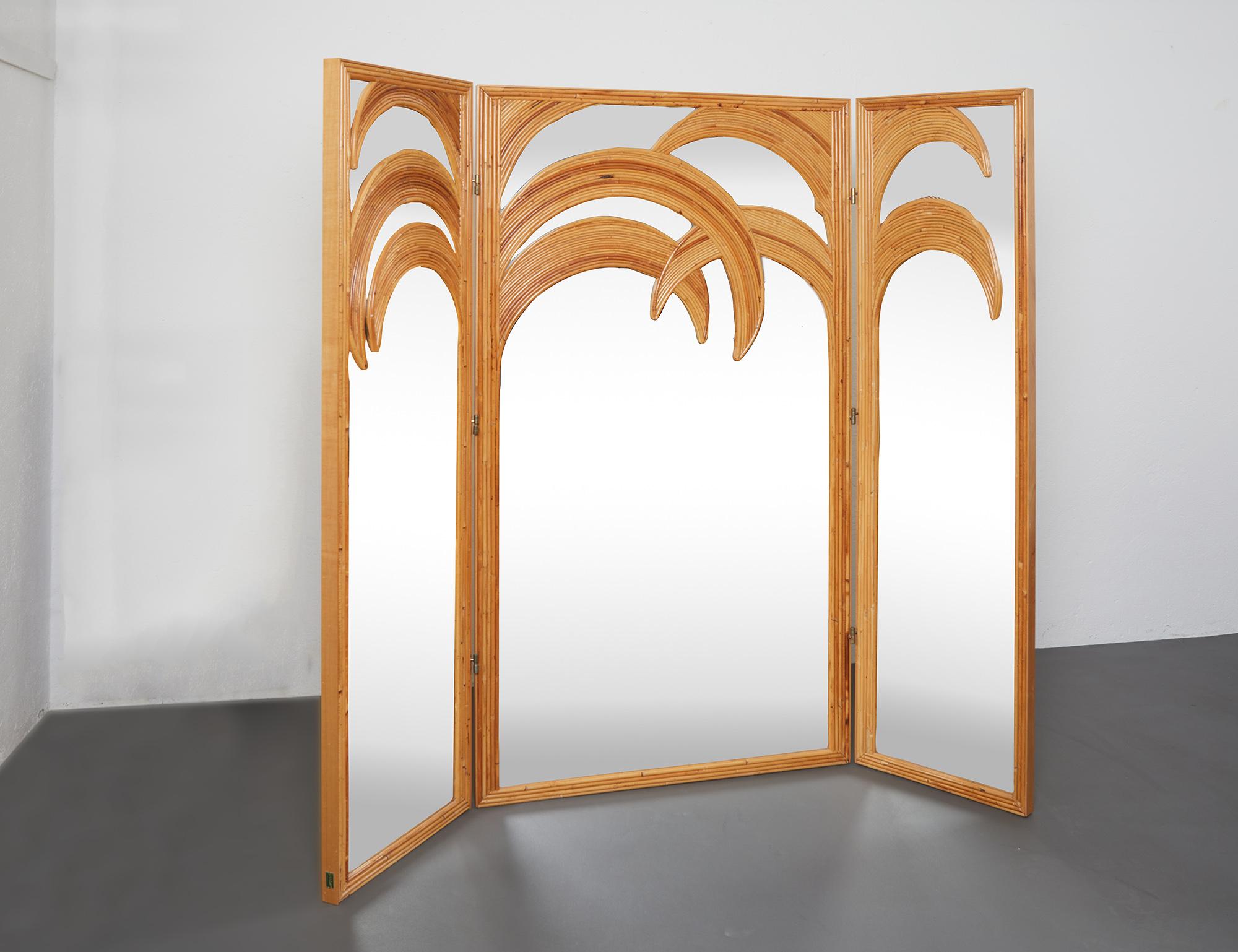 Mid-Century Modern Mirrored Screen or Room Divider by Vivai del Sud, Italy 1970