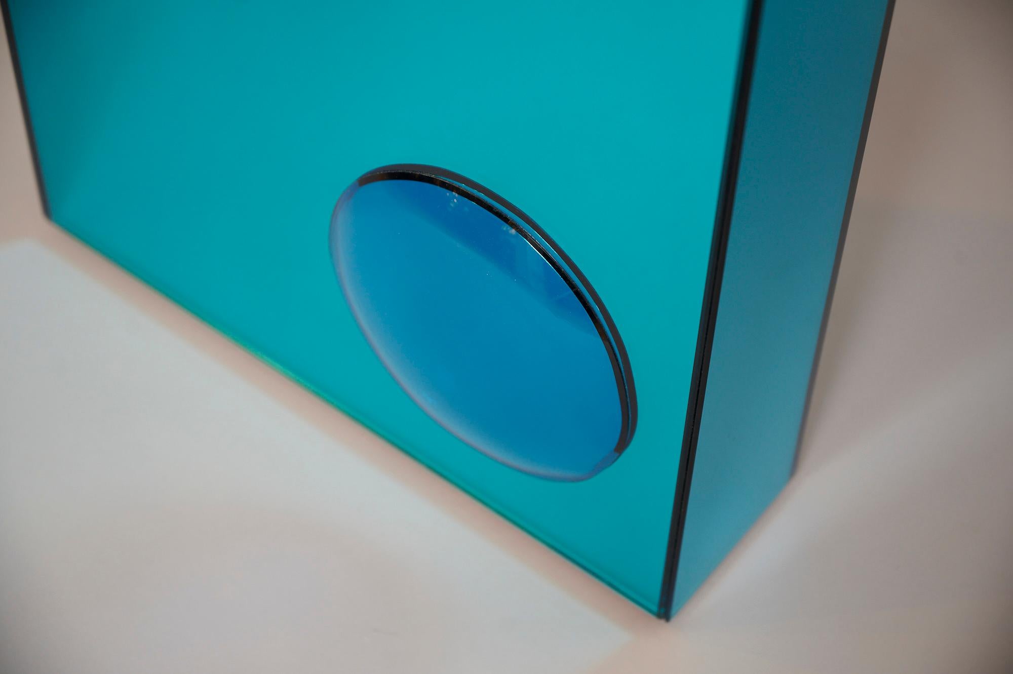 Table console « Seagreen » en miroir avec taches de bulles en verre bleu en vente 6