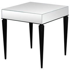 Mirrored Side Table with Solid Mahogany Wood Legs