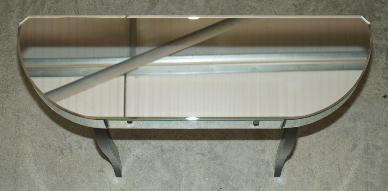 MIRRORED SINGLE DRAWER DEMI LUNE CONSOLE TABLE ELEGENT EBONiSED LETS PART OF SET 2