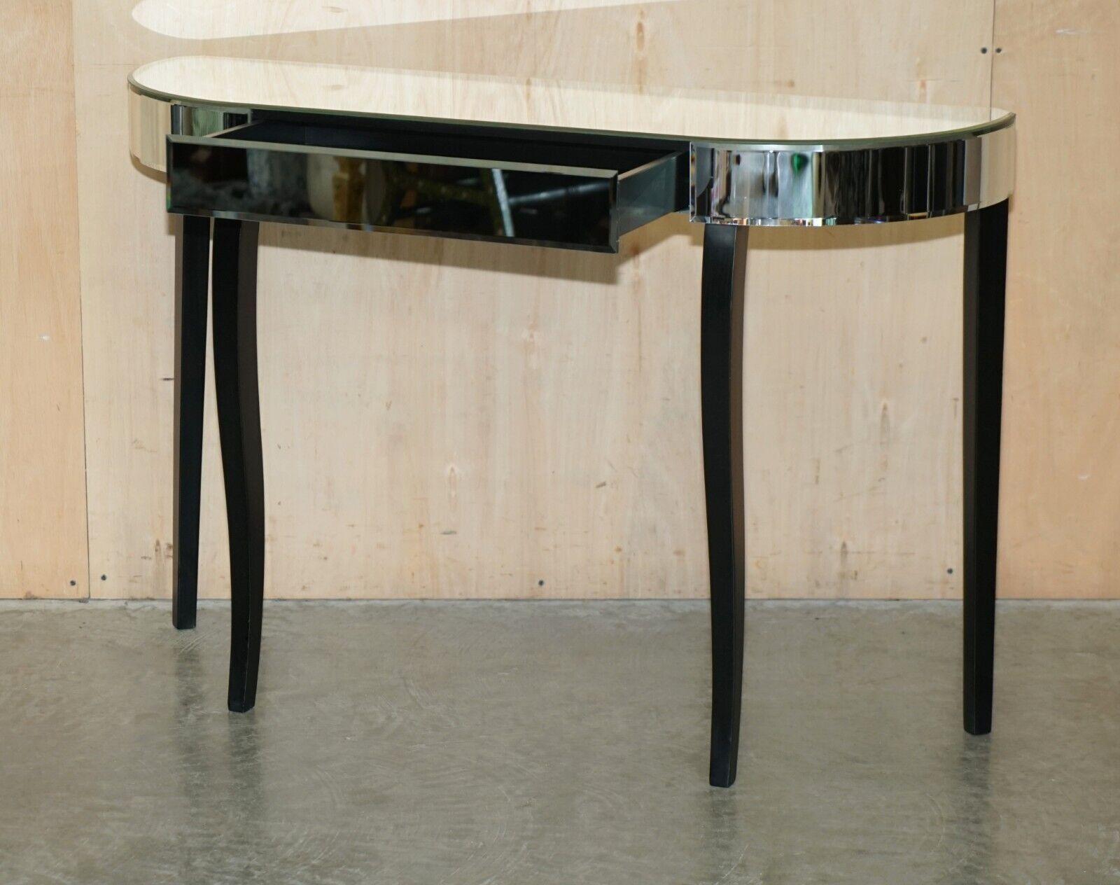 MIRRORED SINGLE DRAWER DEMI LUNE CONSOLE TABLE ELEGENT EBONiSED LETS PART OF SET 6