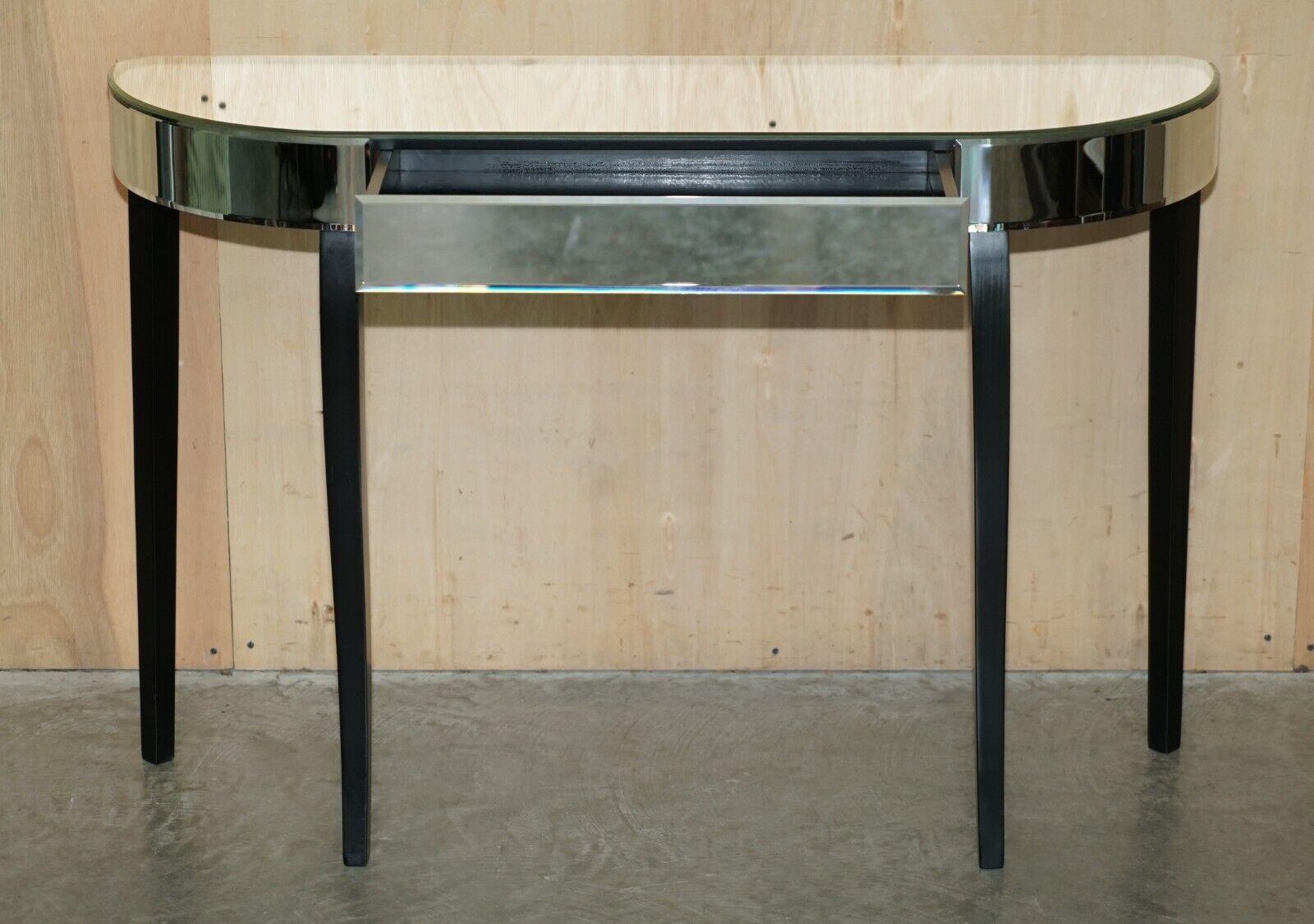 MIRRORED SINGLE DRAWER DEMI LUNE CONSOLE TABLE ELEGENT EBONiSED LETS PART OF SET 7