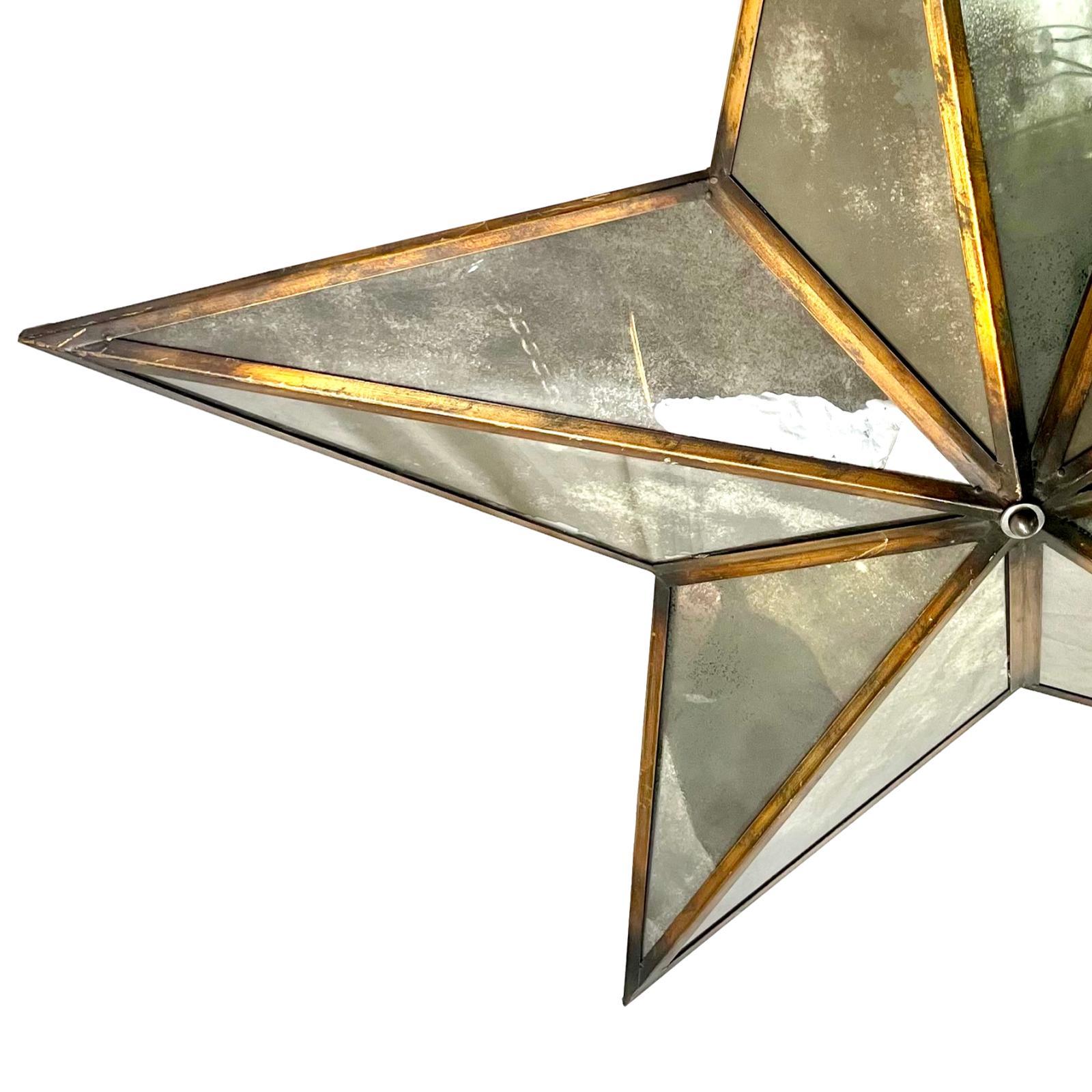 Mid-20th Century Mirrored Star Semi Flush Light Fixture For Sale