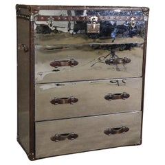 Used Mirrored Steamer Trunk w/ Leather Trim