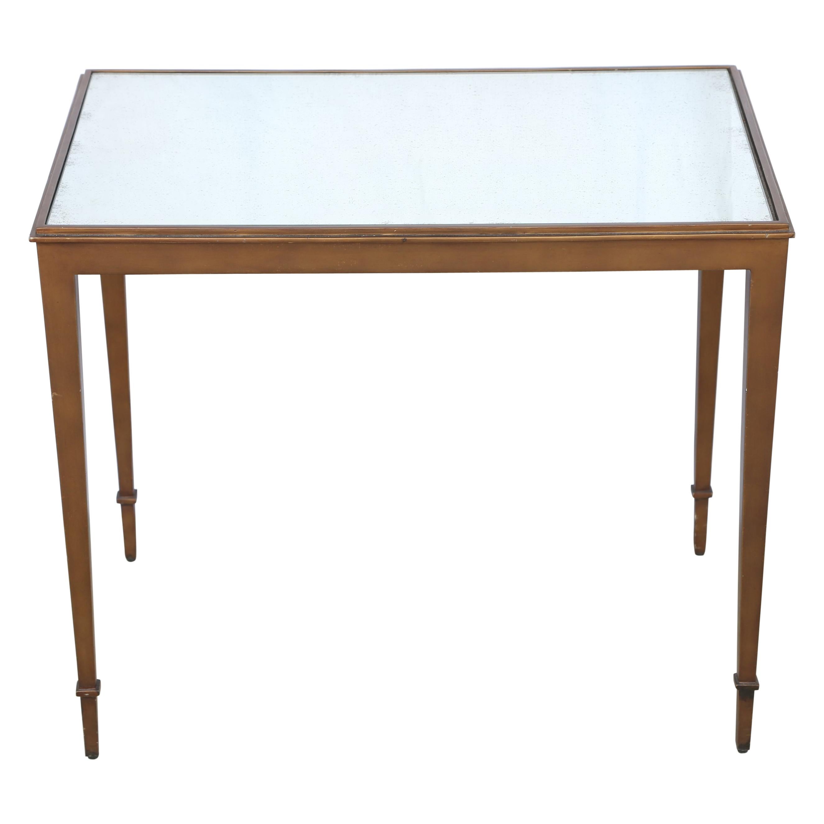 Neoclassical French Mirrored Top Bronze Side Table
