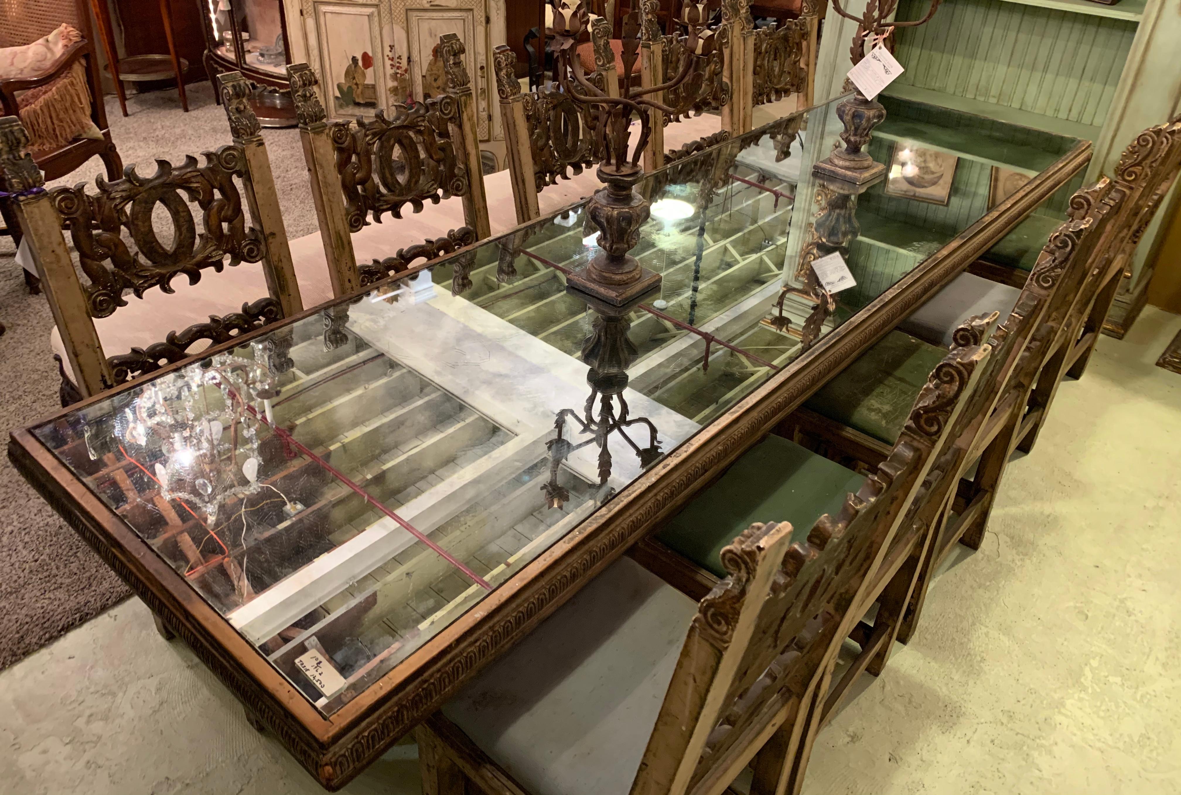 Mirrored Top Carved and Painted 18th Century Italian Gilt Dining / Console Table 8