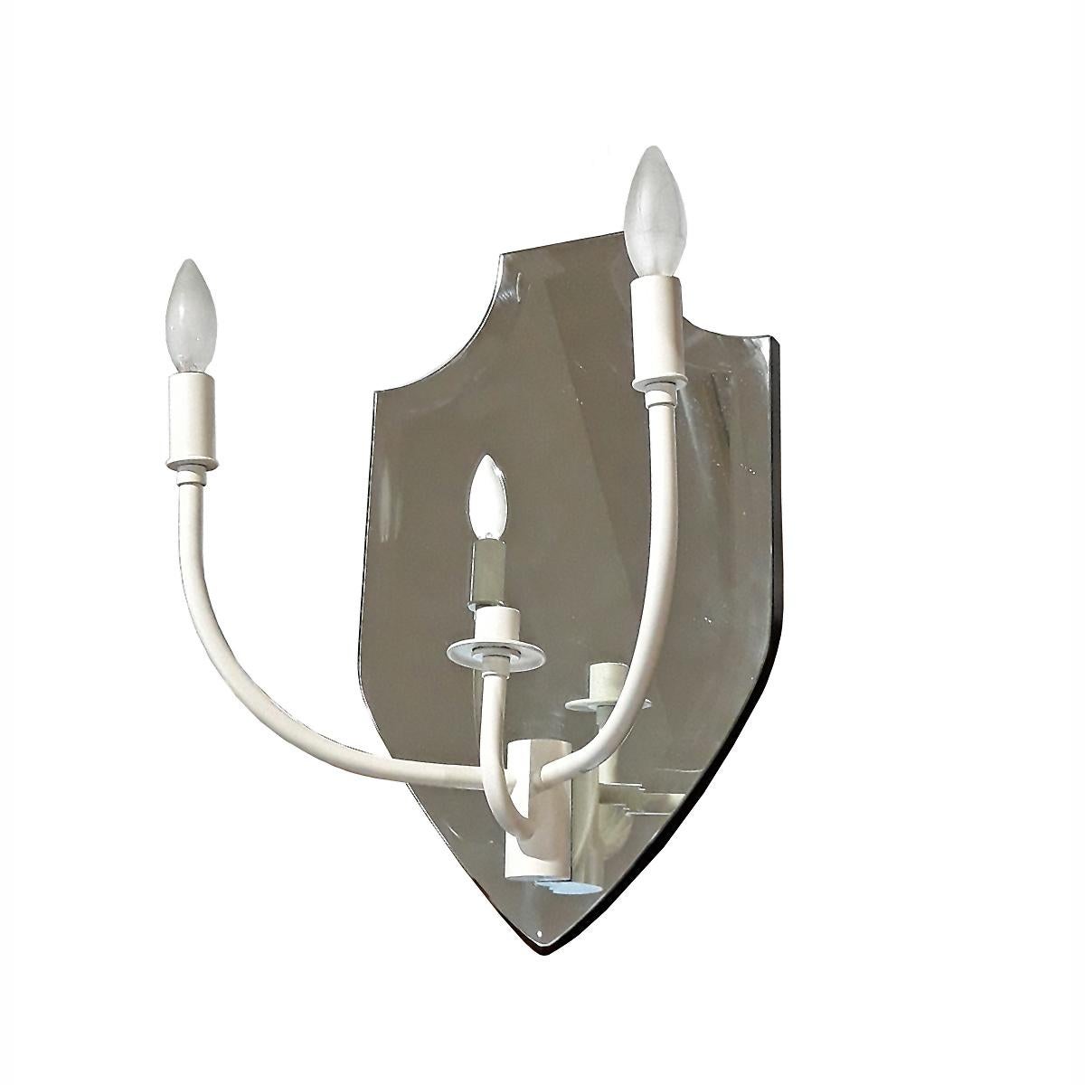 Beveled Mirrored Two-Arm Wall Light Sconce For Sale