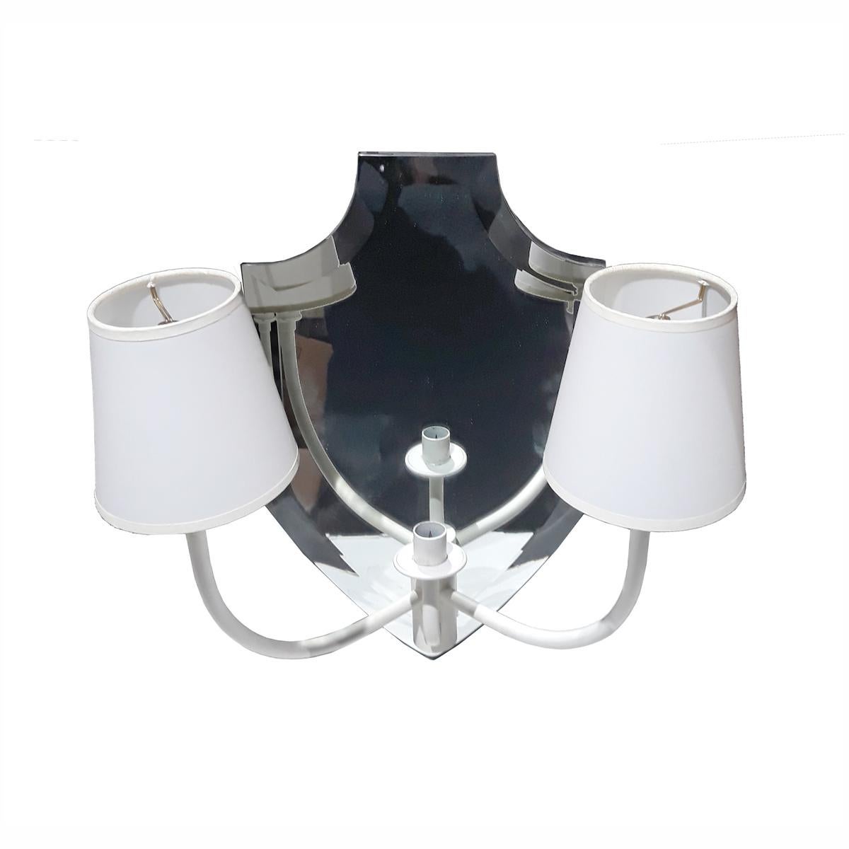 Mirrored Two-Arm Wall Light Sconce In Good Condition For Sale In New York, NY