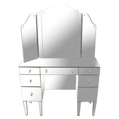 Mirrored Vanity Table With Trifold Mirror