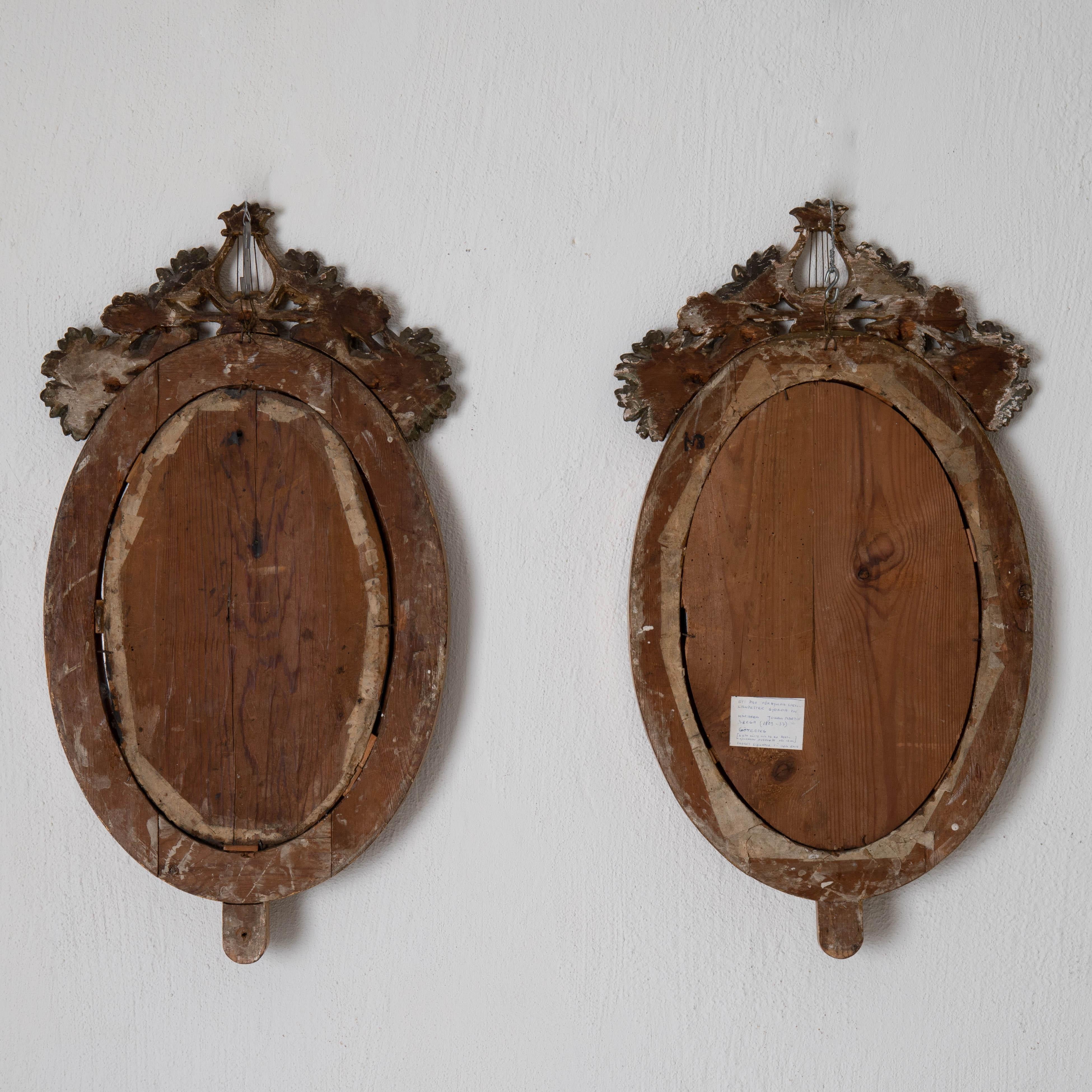 Mirrored Wall Sconces Swedish Gustavian 18th Century Signed Gilded Sweden, Pair For Sale 6