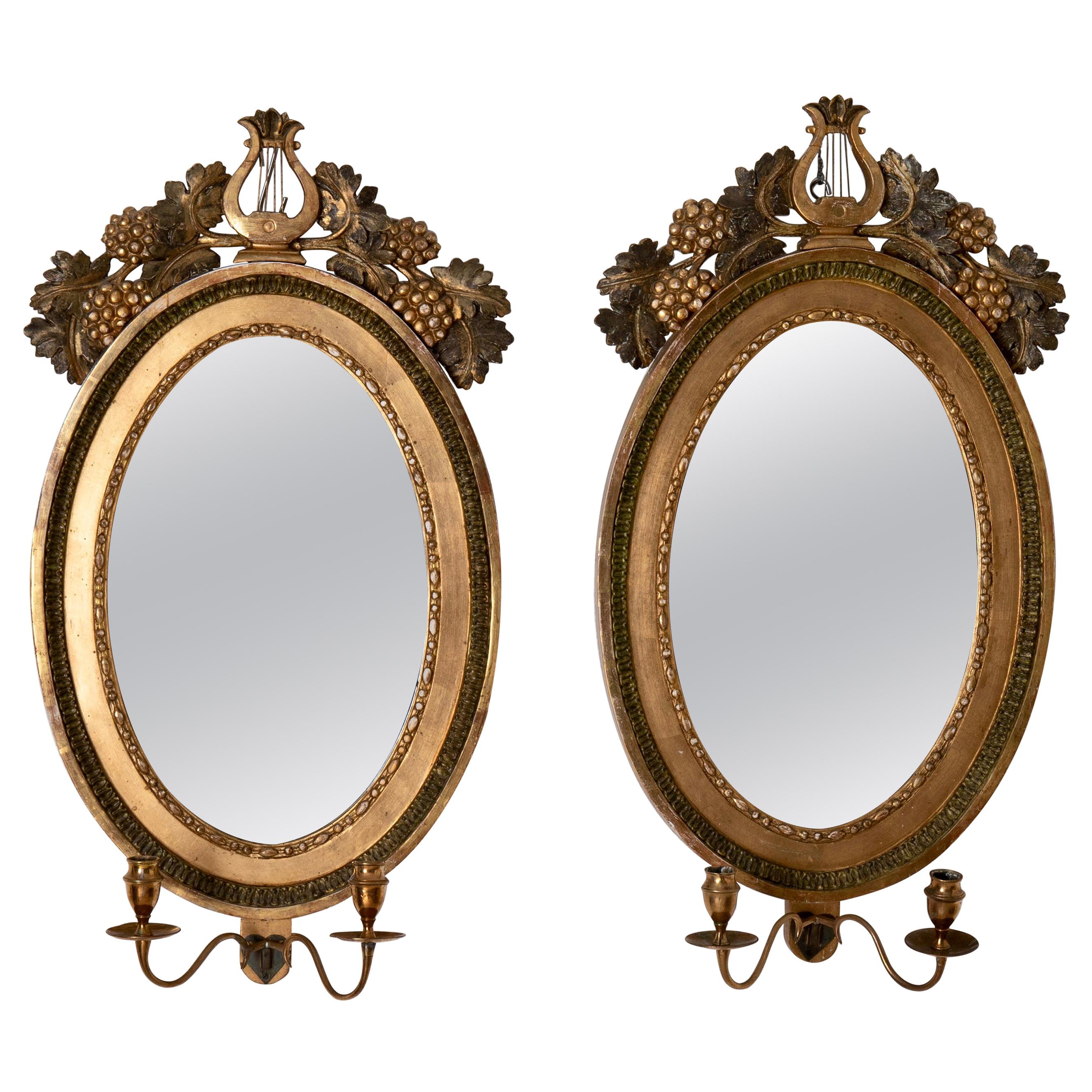 Mirrored Wall Sconces Swedish Gustavian 18th Century Signed Gilded Sweden, Pair