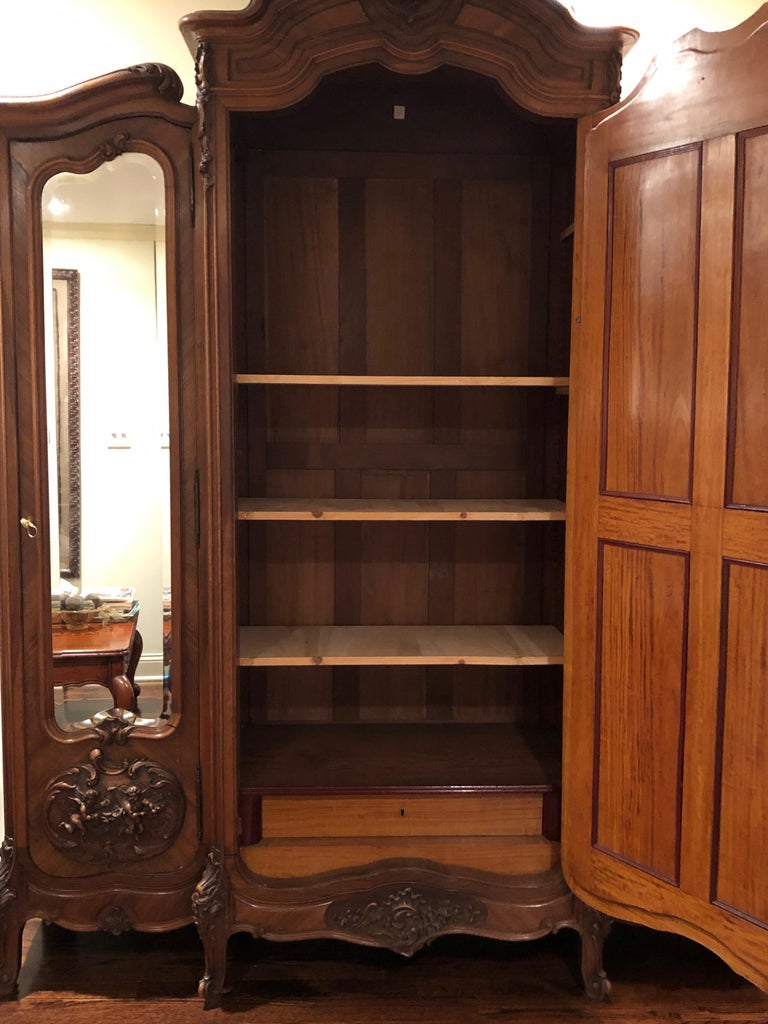 Mirrored Walnut Louis XV French Armoire For Sale at 1stDibs antique