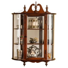 Mirrored wooden hanging wall vitrine with curved glass, 20th century
