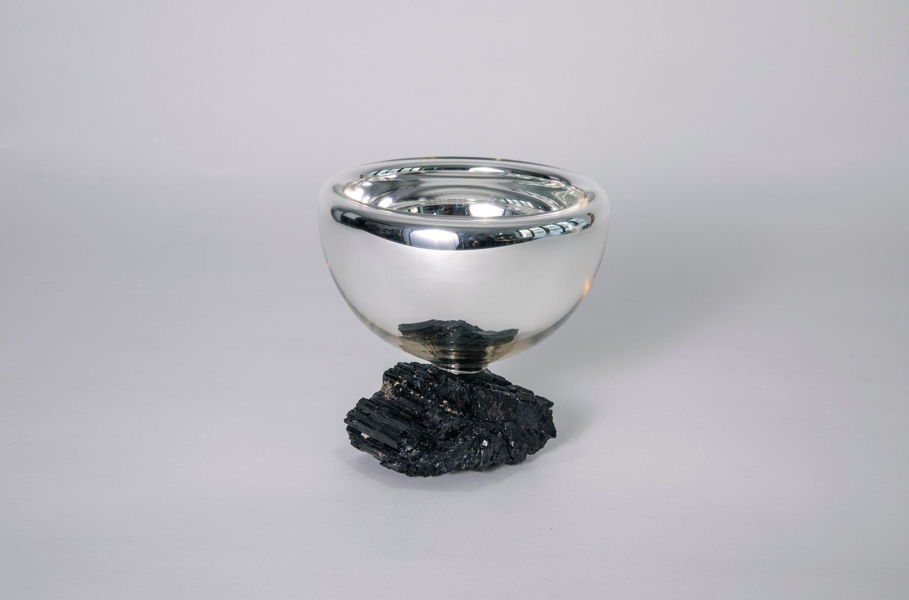 Rock Crystal Mirrorized Glass Bowl with Crystal Base For Sale