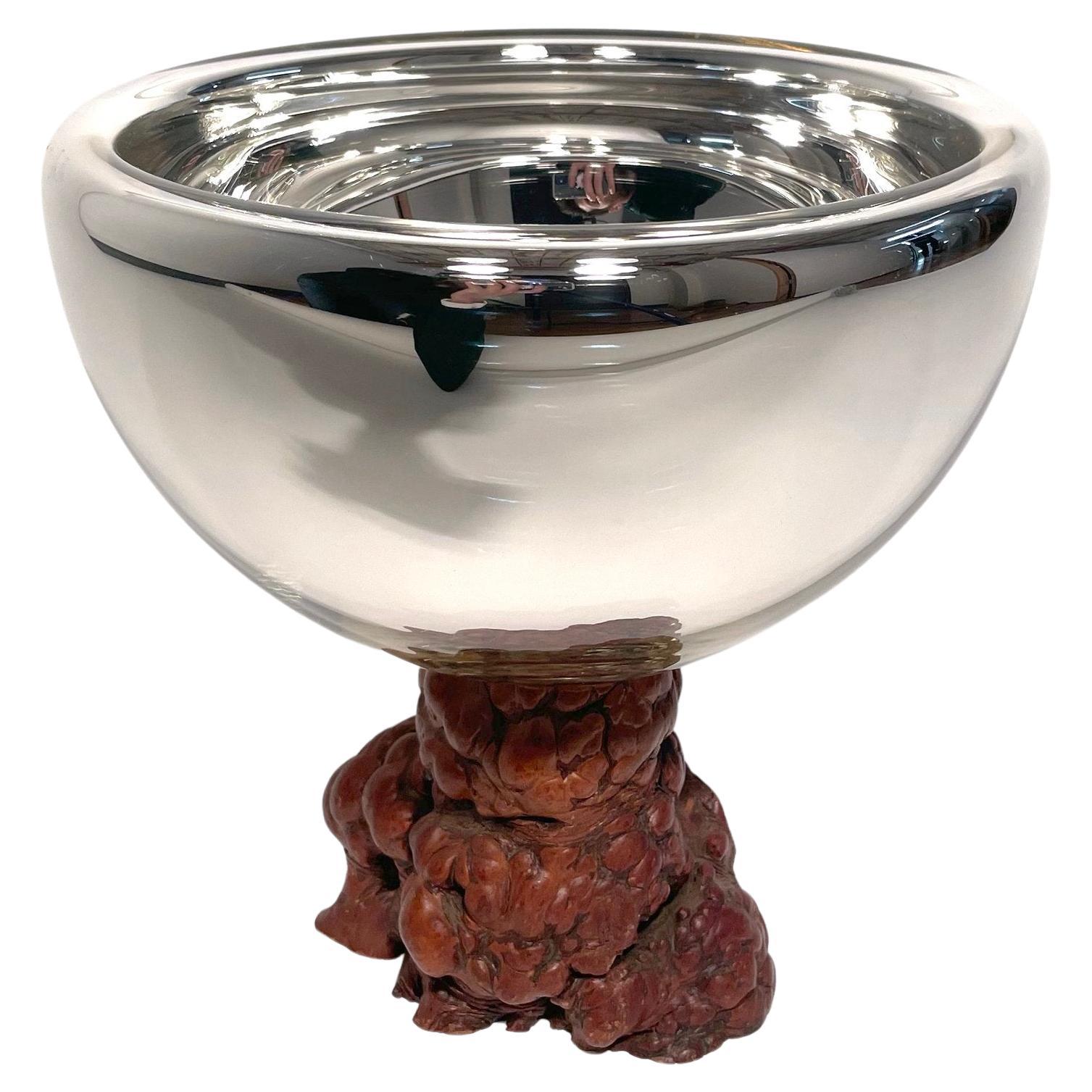 Mirrorized Glass Bowl with Crystal Base For Sale