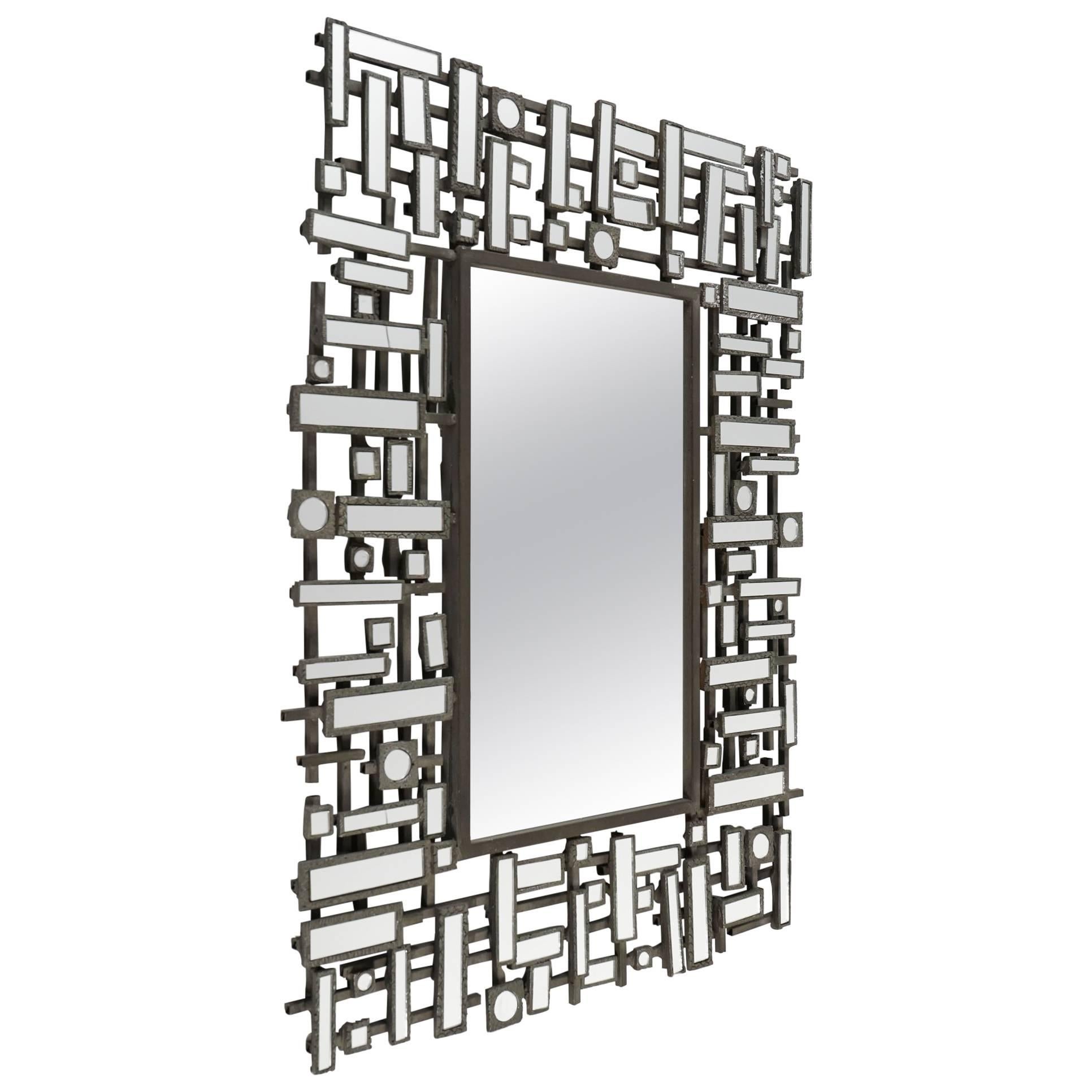 Mirrors, Art Moderne, Bevelled Edged Mirror in Stainless Steel and Resin