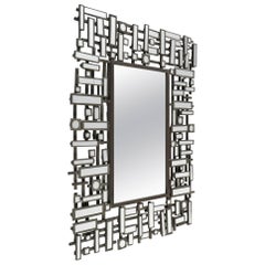 Mirrors, Art Moderne, Bevelled Edged Mirror in Stainless Steel and Resin
