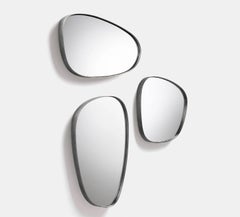 Miroirs, Design/One en acier inoxydable délabré, accrochés au mur, lot de 3, Italie
