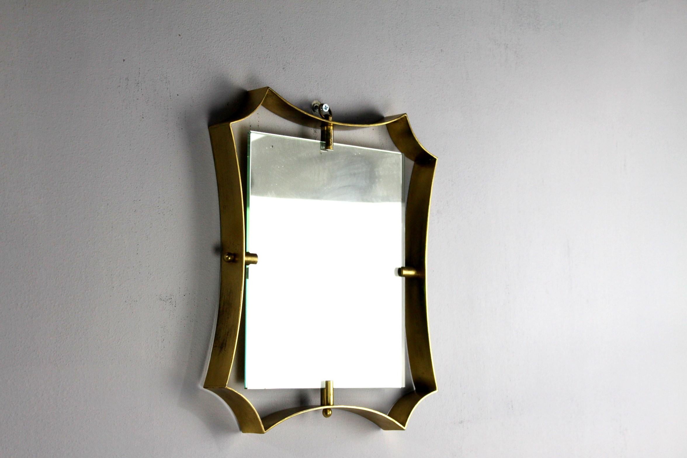 Italian mirrors of Fontana Arte in brass unique patina, original mirror, Milan For Sale