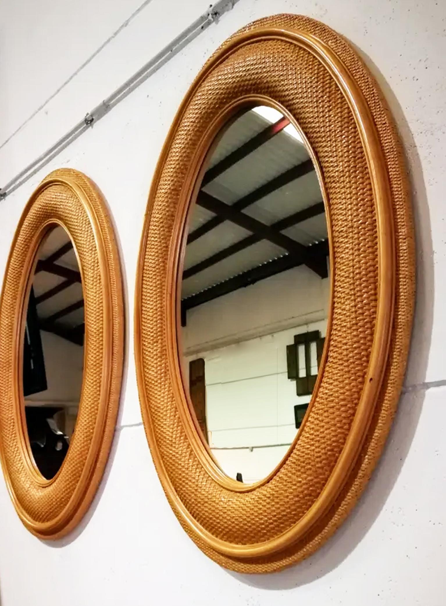  Mirrors Rattan Extra Large French Riviera , Mid-Century Modern 120-90cm For Sale 2
