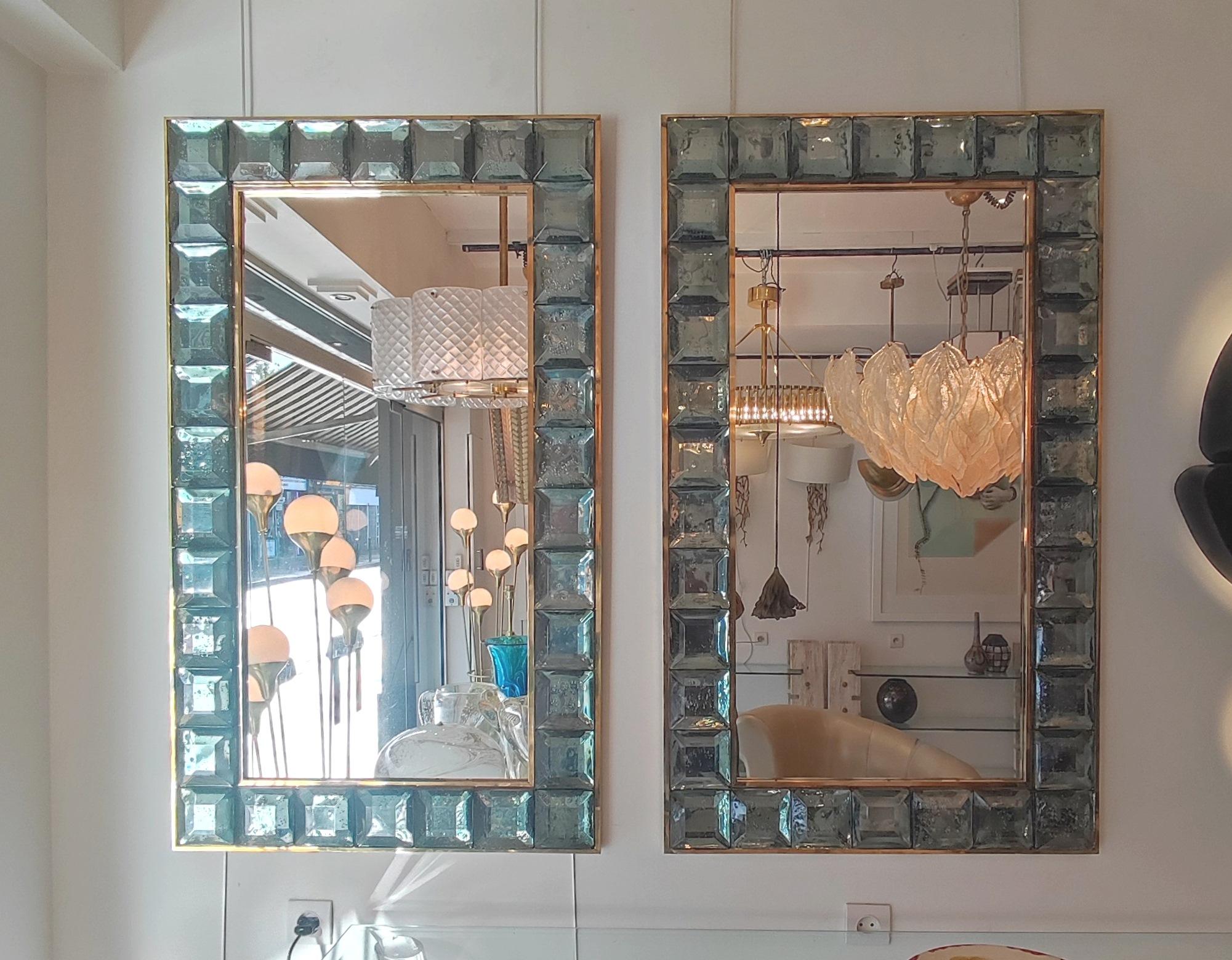 Mirrror in Celadon Green Murano Glass and Brass For Sale 5