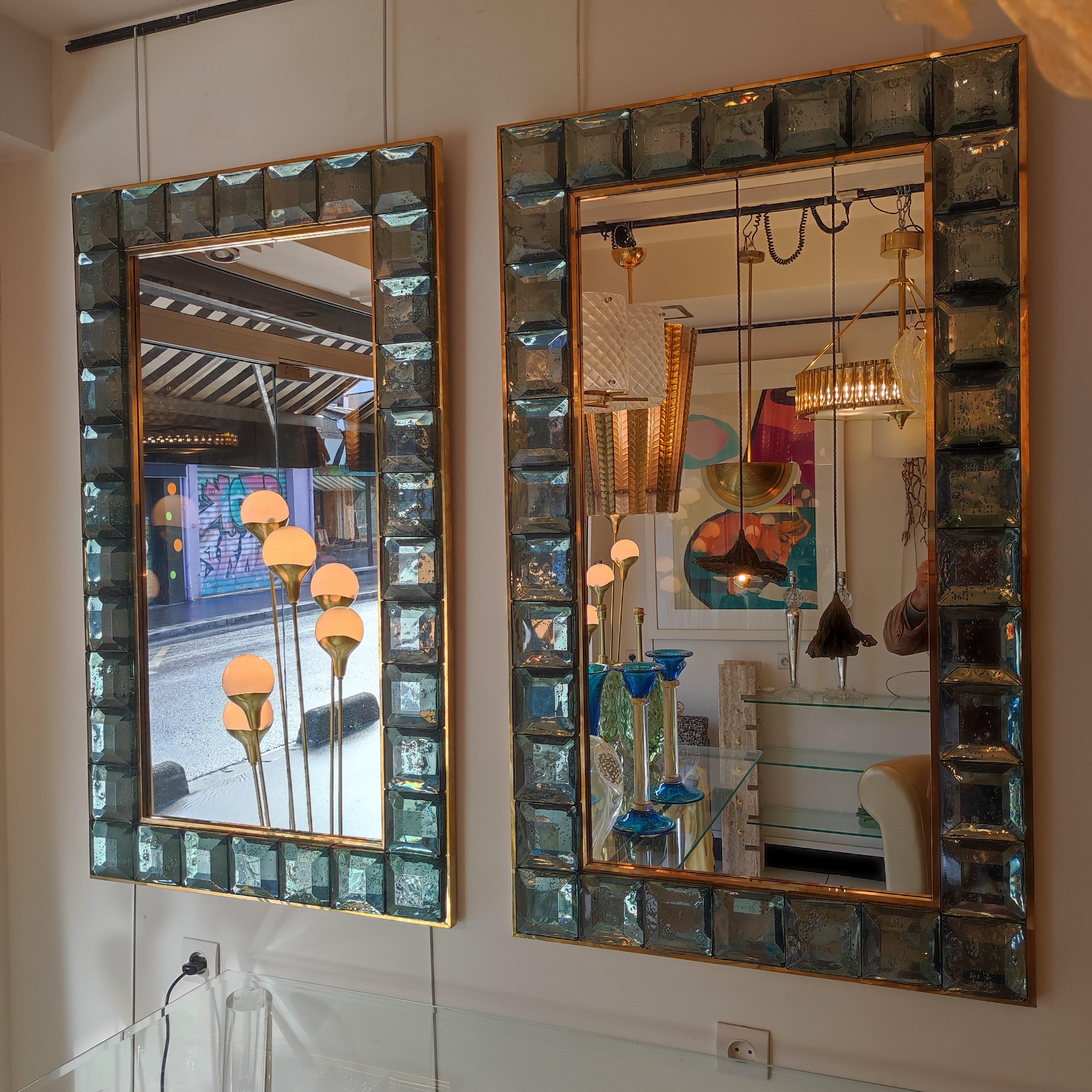 Mirrror in Celadon Green Murano Glass and Brass For Sale 7