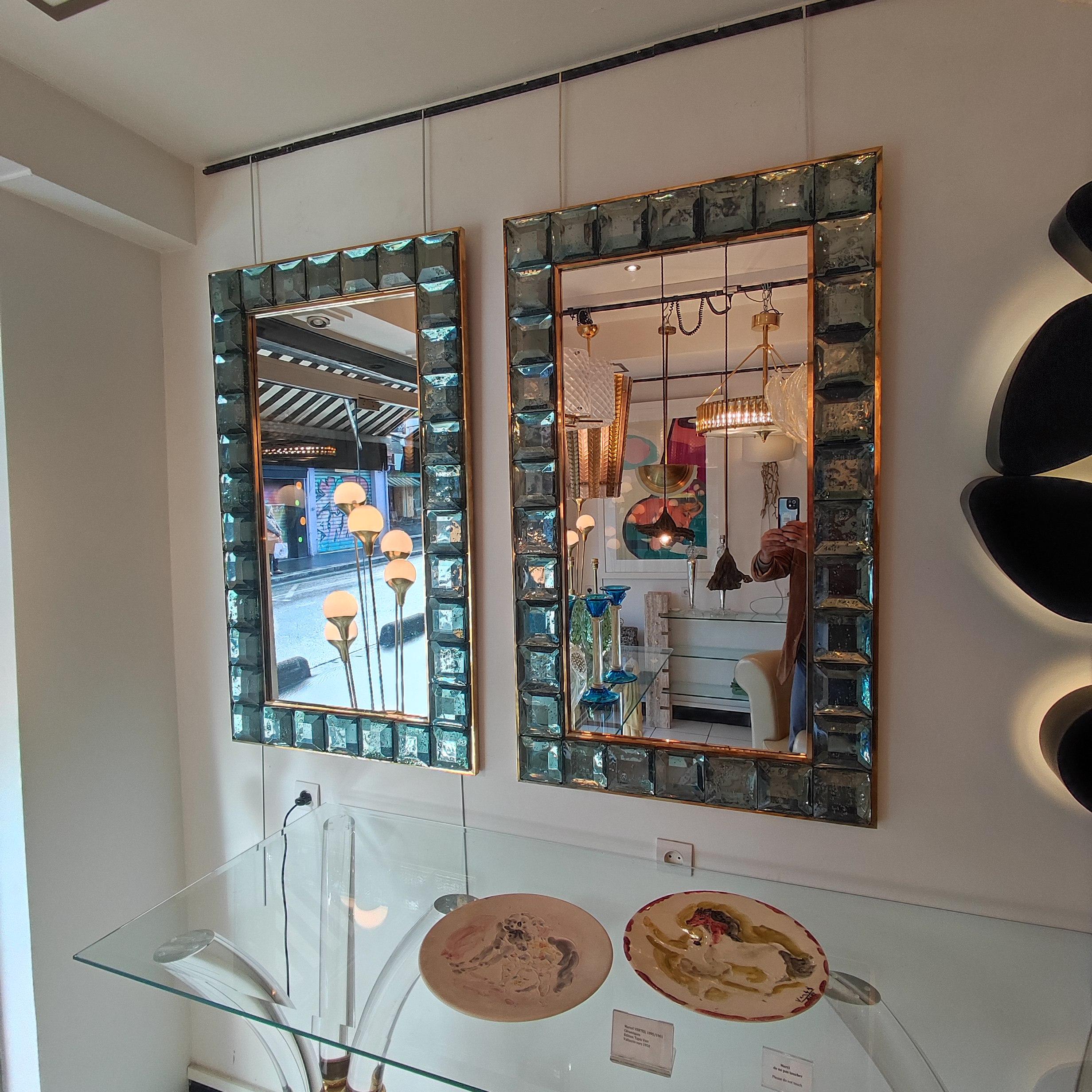 Mirrror in Celadon Green Murano Glass and Brass For Sale 8