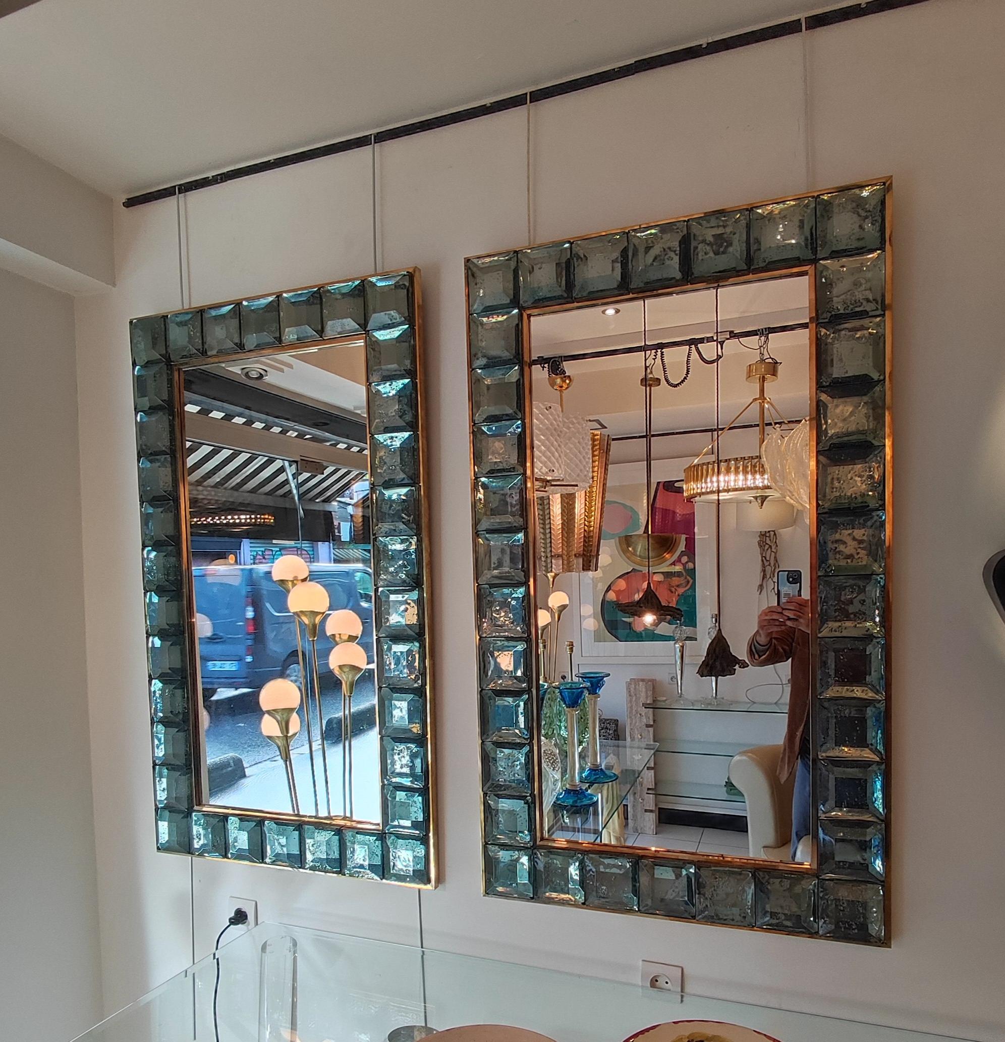 Mirrror in Celadon Green Murano Glass and Brass For Sale 9