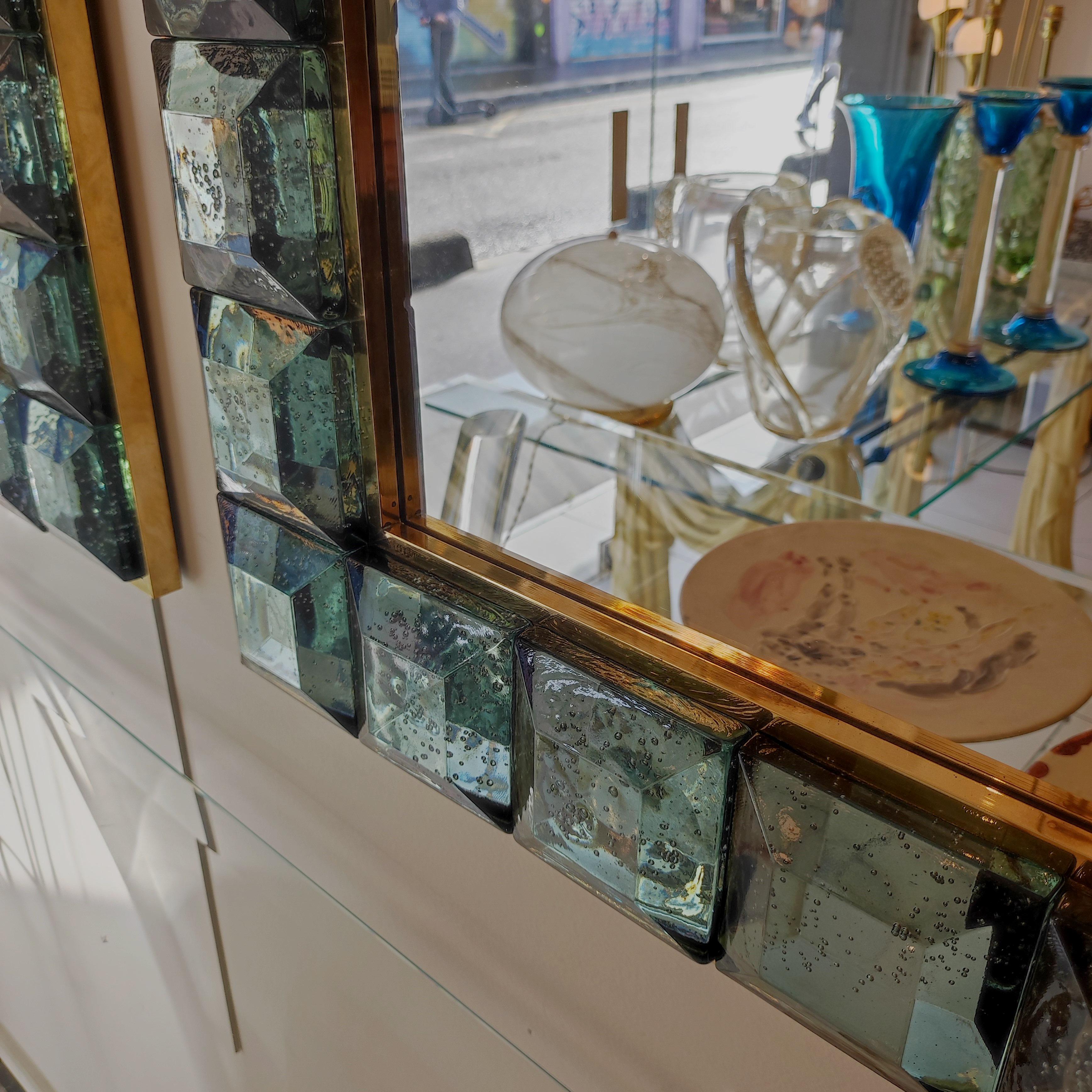 Mirrror in Celadon Green Murano Glass and Brass In Excellent Condition For Sale In Saint-Ouen, FR