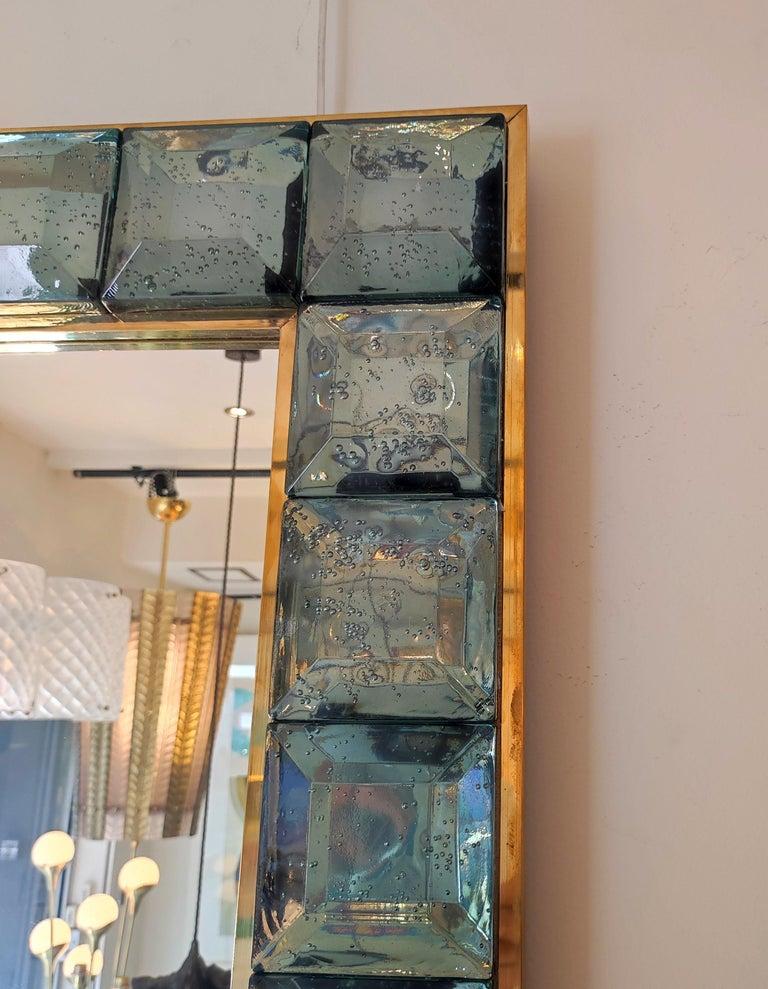XXIe siècle et contemporain Miroir en verre de Murano vert céladon et laiton en vente