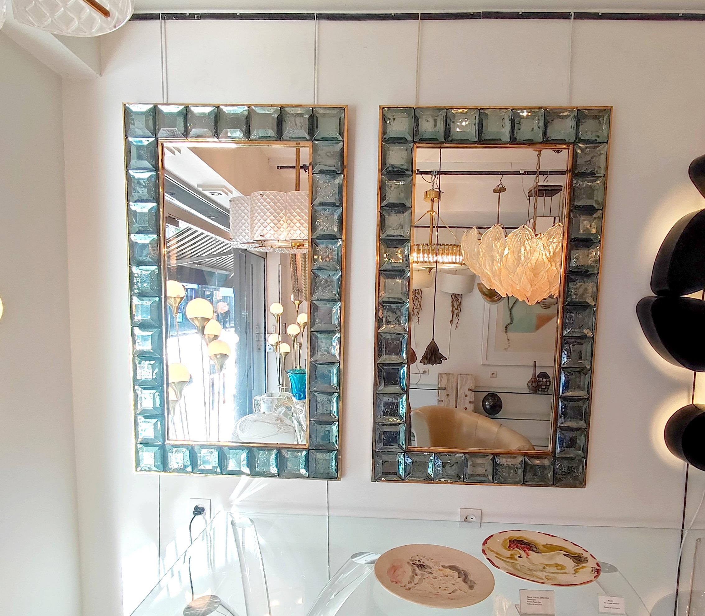 Mirrror in Celadon Green Murano Glass and Brass For Sale 2