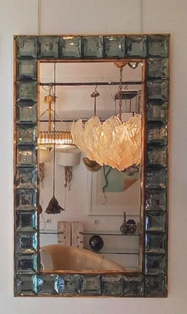 Miroir en verre de Murano vert céladon et laiton en vente 1