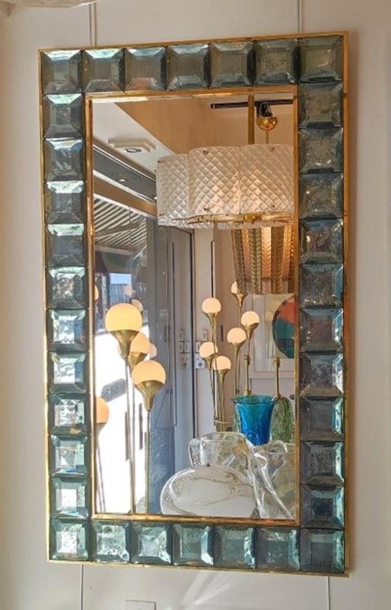 Miroir en verre de Murano vert céladon et laiton en vente 2