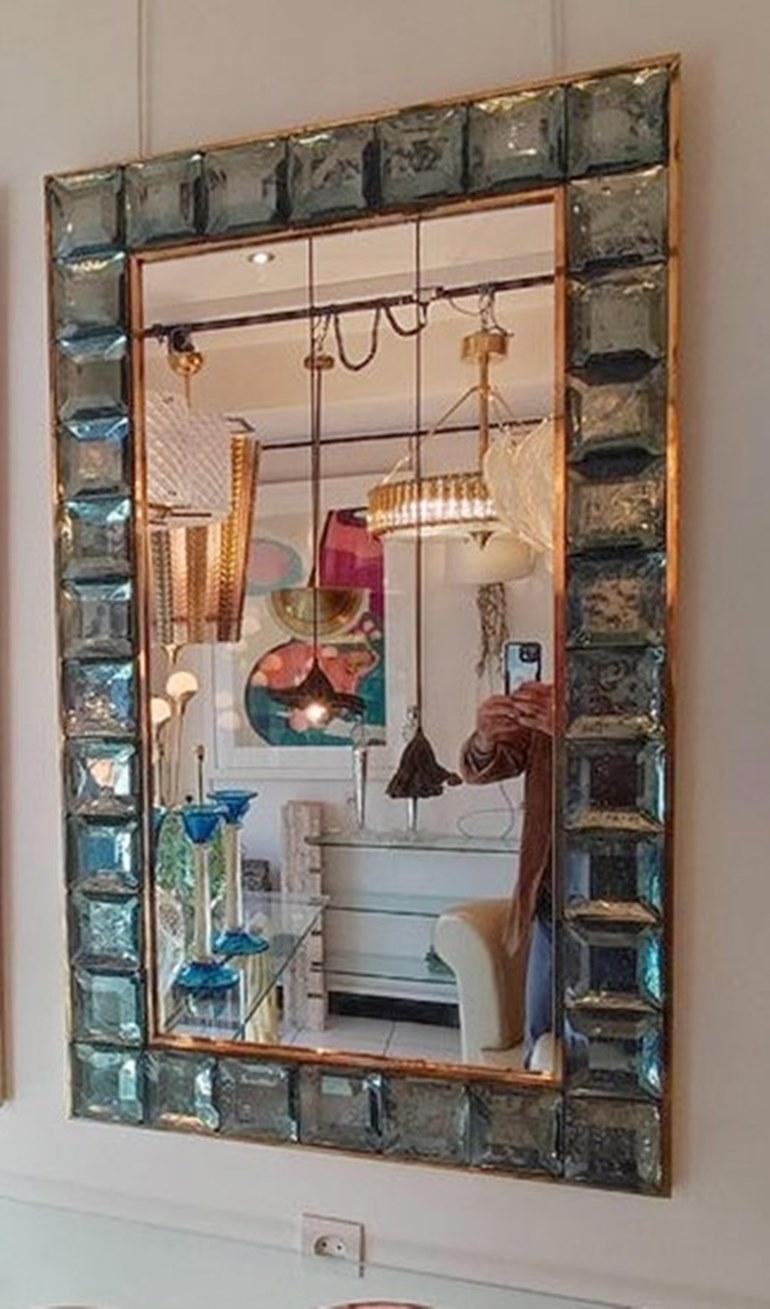 Miroir en verre de Murano vert céladon et laiton en vente 3