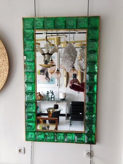 Mirrror in green Murano Glass and Brass