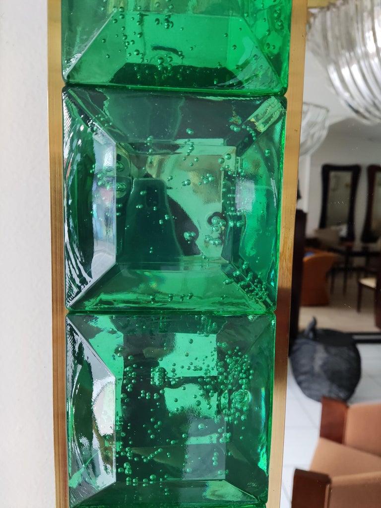 Specchio in vetro di Murano verde e ottone In condizioni ottime in vendita a Saint-Ouen, FR
