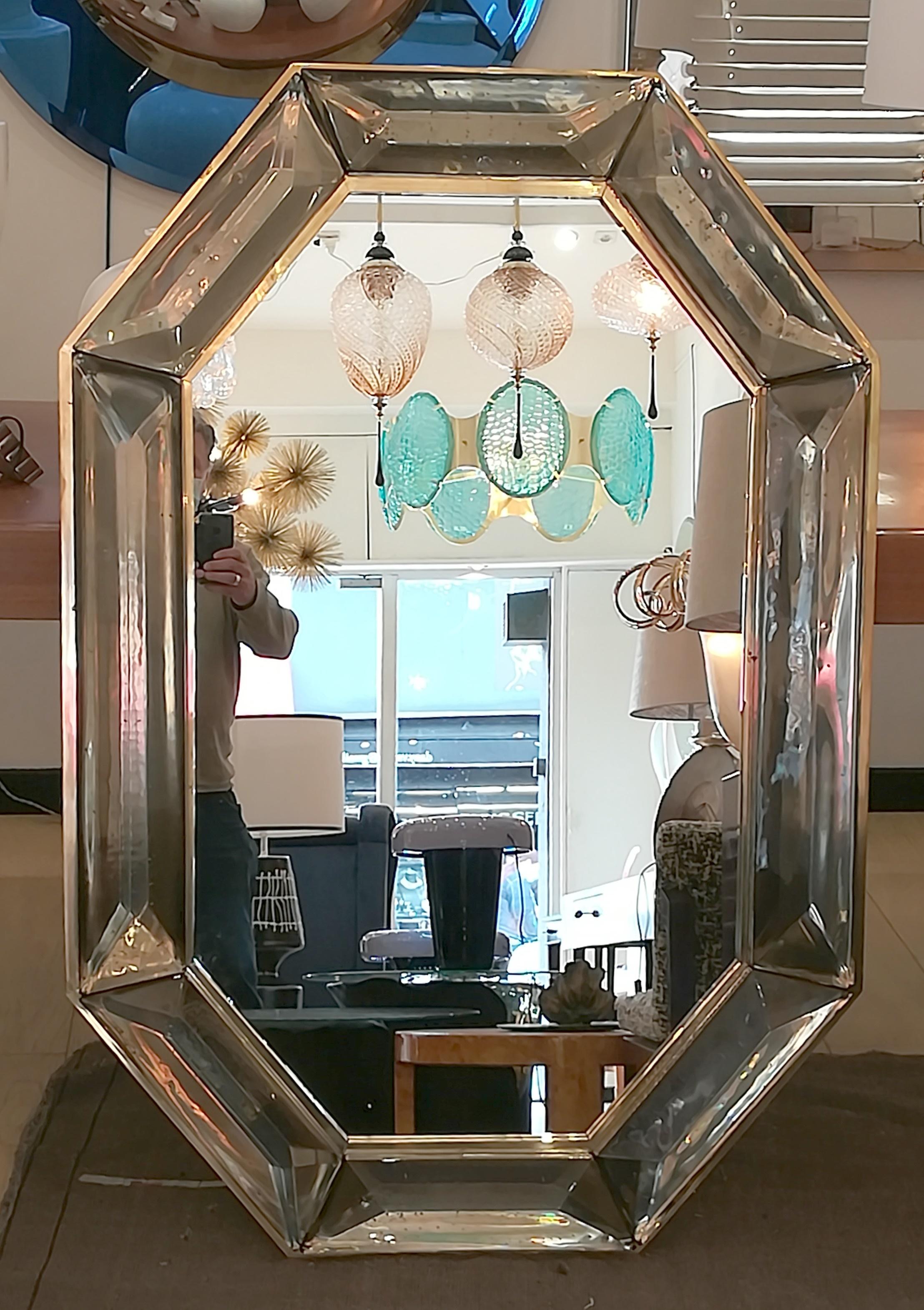 Mirrror in Smoked Murano Glass and Brass In Excellent Condition In Saint-Ouen, FR