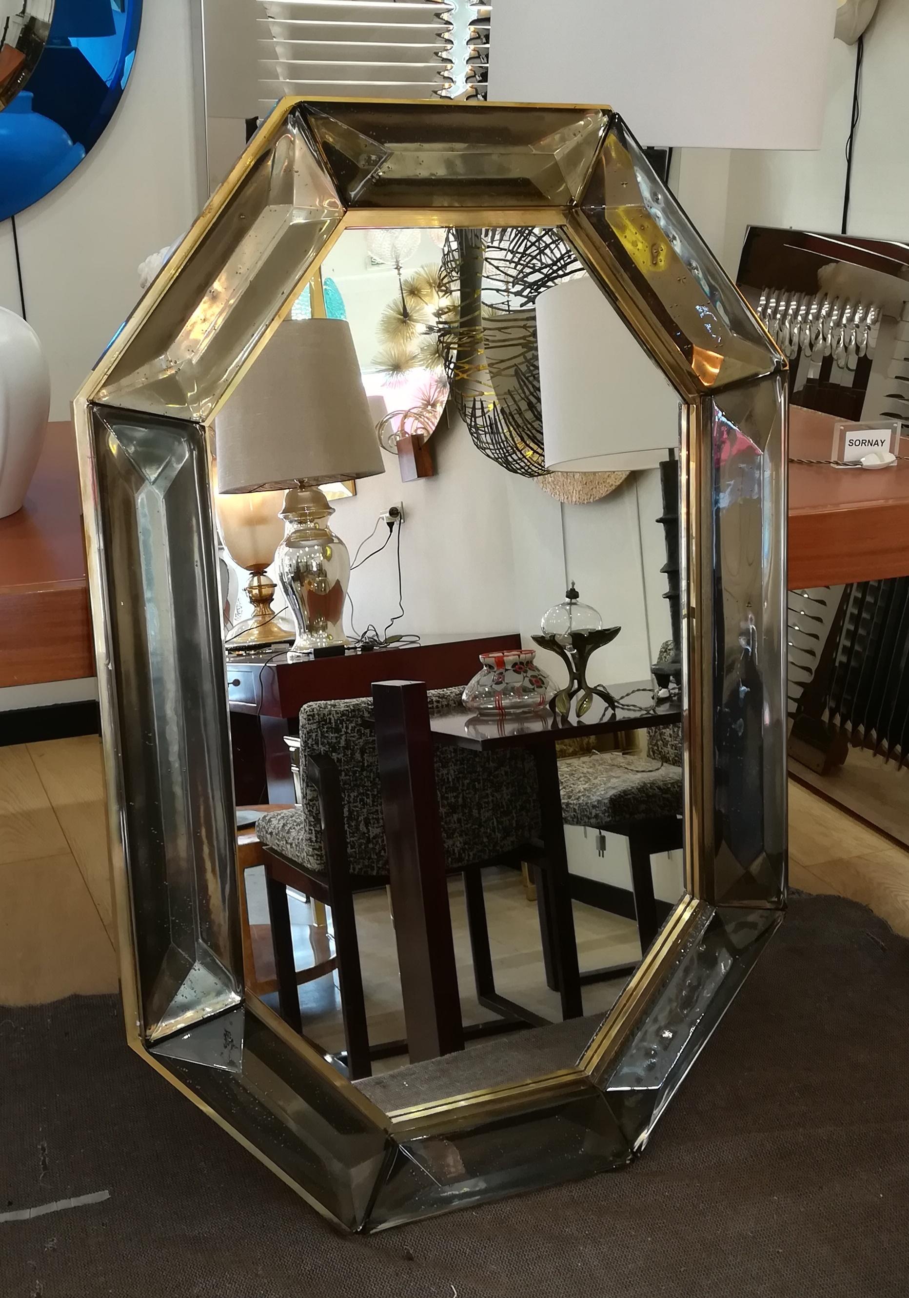 Mirrror in Smoked Murano Glass and Brass 3