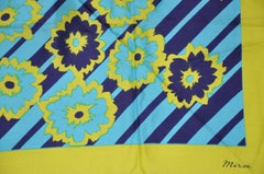 Mirsa Beautiful Navy, Turquoise, Green and Soft Lime Floral Silk Scarf