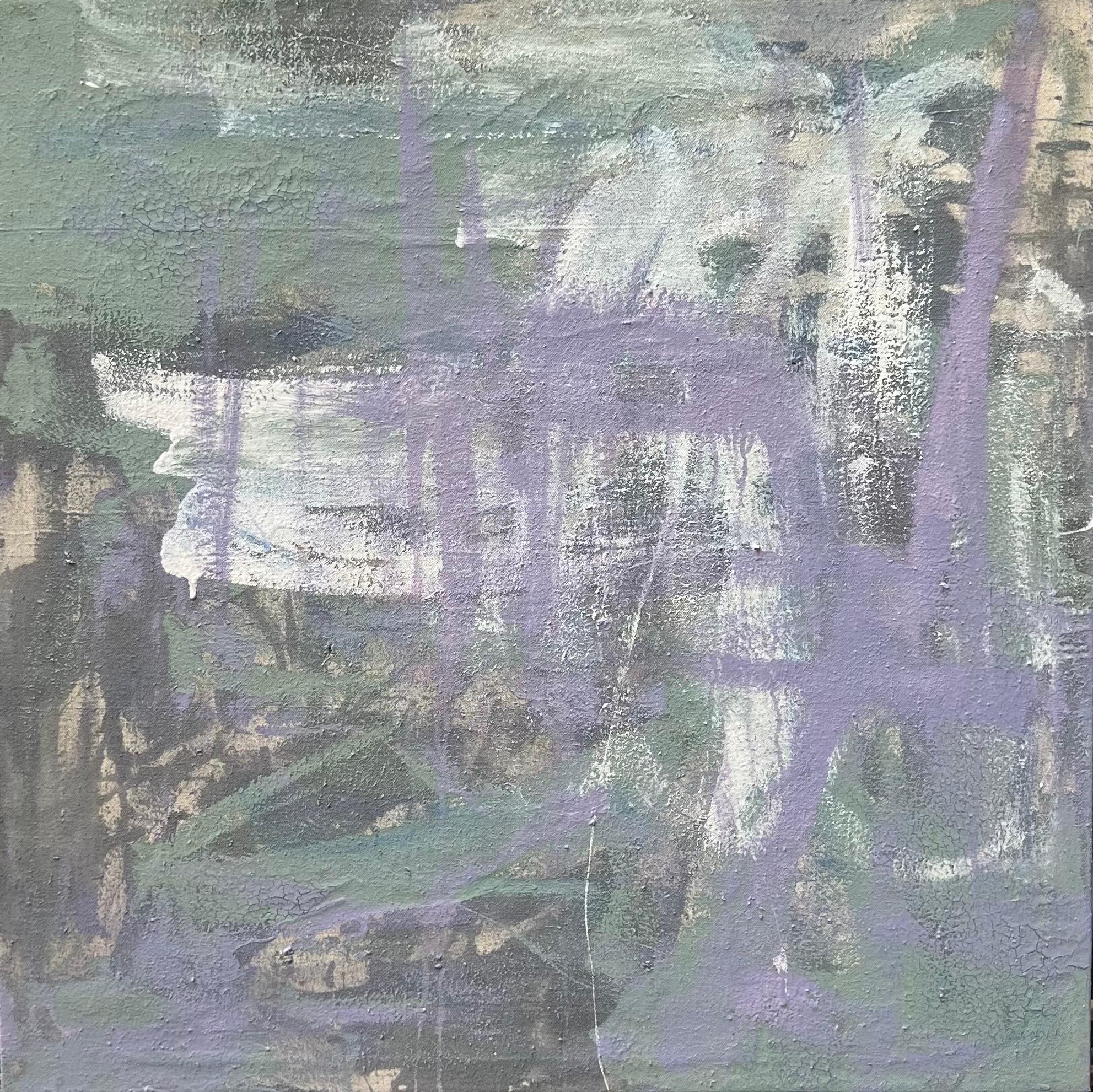 Mirtha Moreno Abstract Painting - “AbEx Mauve Series 24” Oil on Canvas Painting (33 x 33)