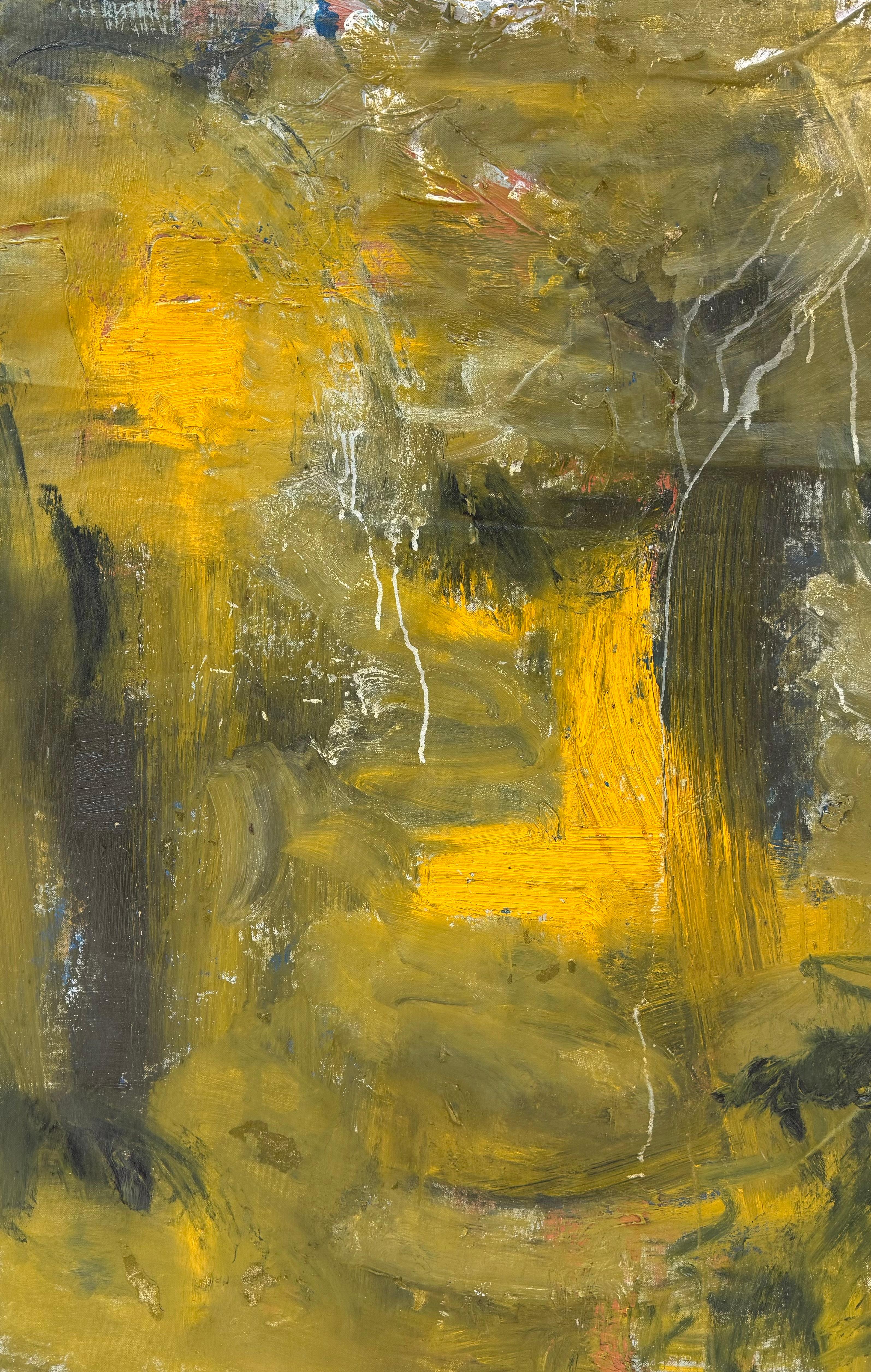 “AbEx Mustard Series 025”  Oil on Canvas Painting (27 x 41)