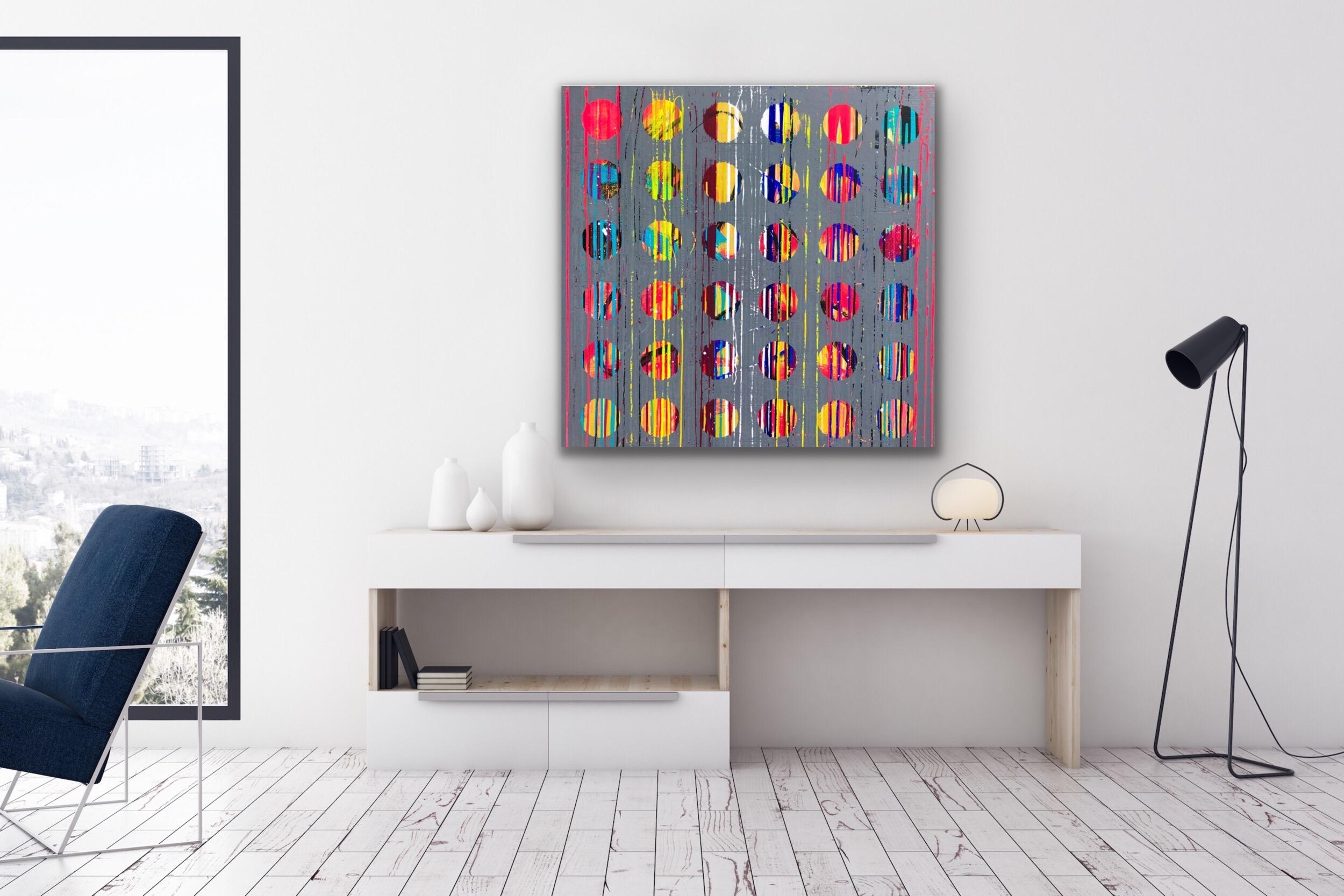 Mirtha Moreno Abstract Painting – Abstrakte Acrylmalerei auf Platte  40 x 40