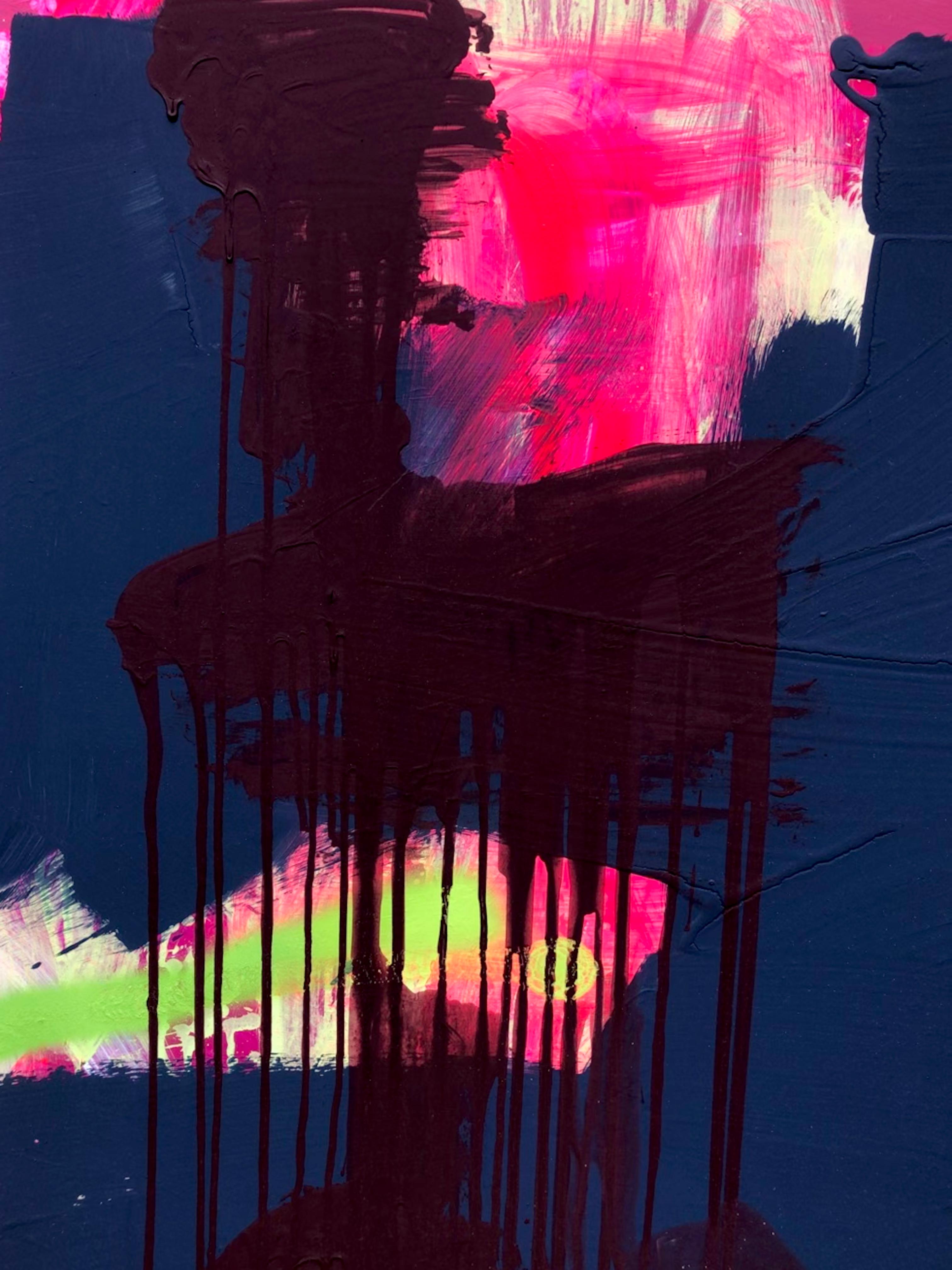 Abstract Acrylic Painting on Panel - Black Abstract Painting by Mirtha Moreno