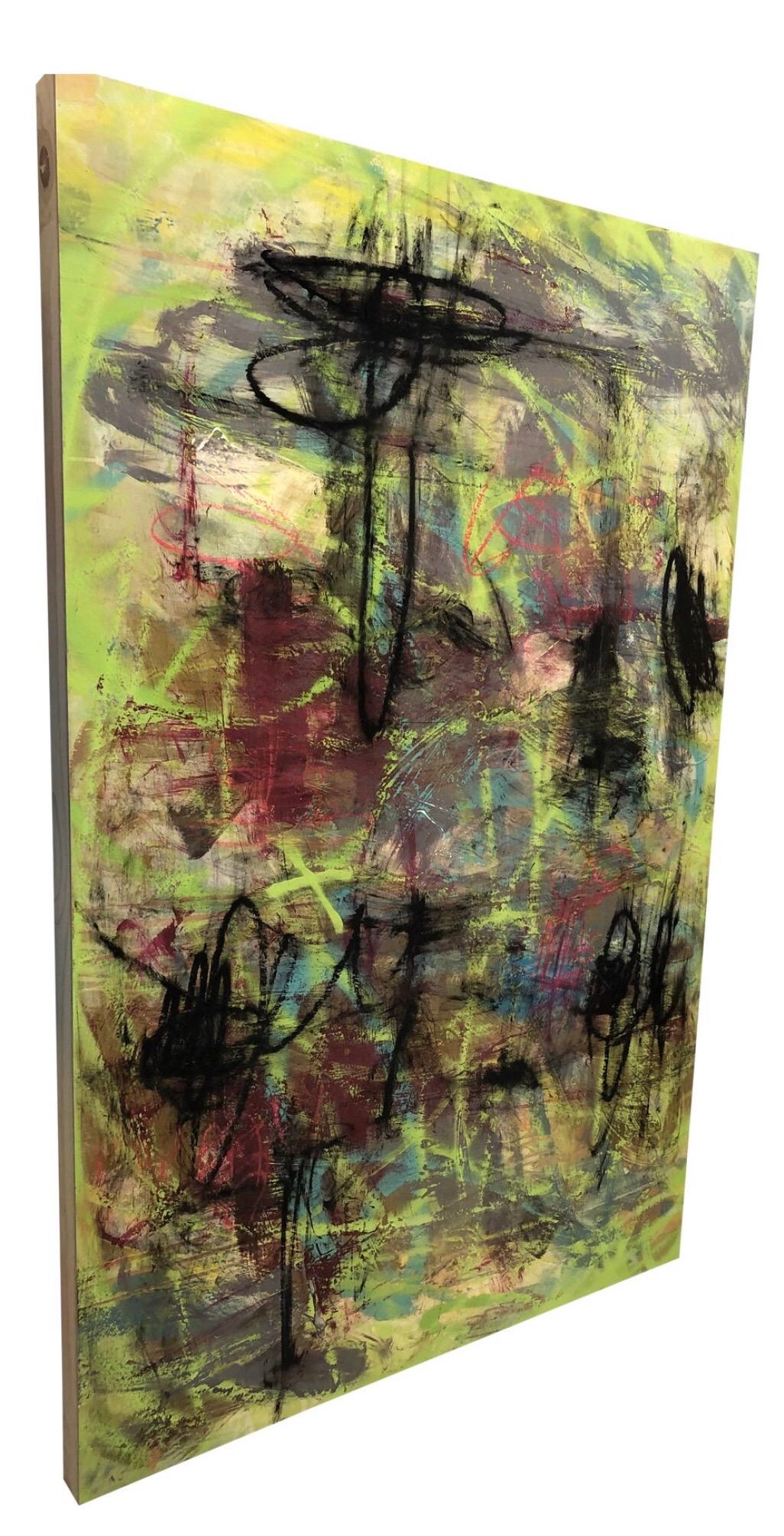 Abstract Expressionist Painting on Panel - Brown Abstract Painting by Mirtha Moreno