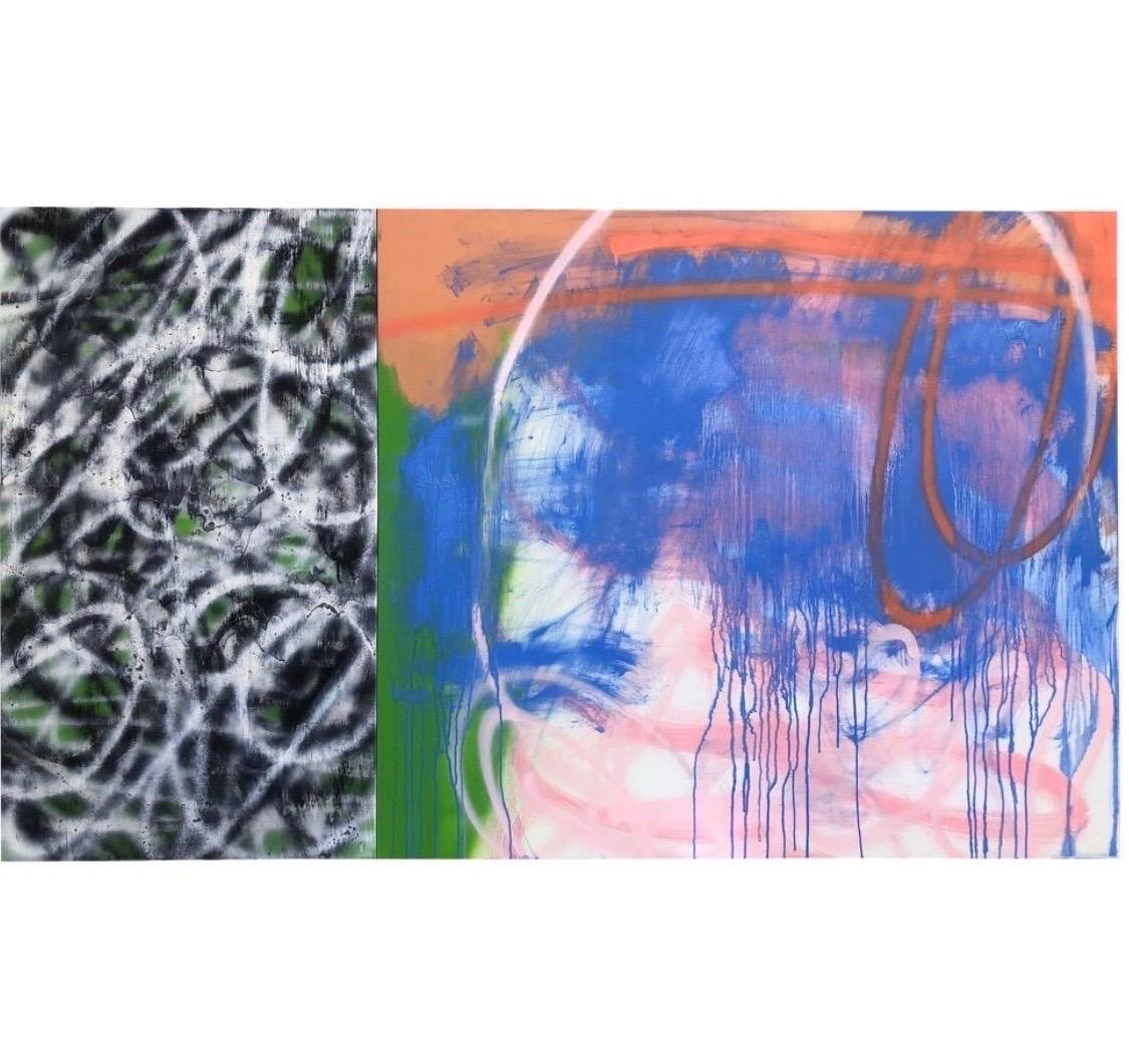 Abstract Painting di Mirtha Moreno - Pittura espressionista astratta su pannello intitolata "Crossroads" (Incrocio)