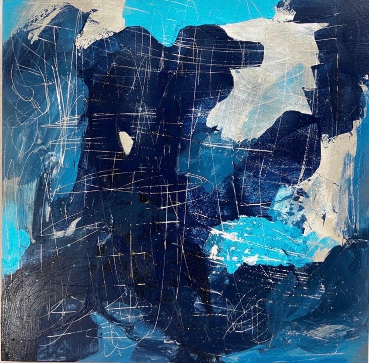 Mirtha Moreno Abstract Painting - Acrylic Painting on Panel Titled: “Blue Hues II”