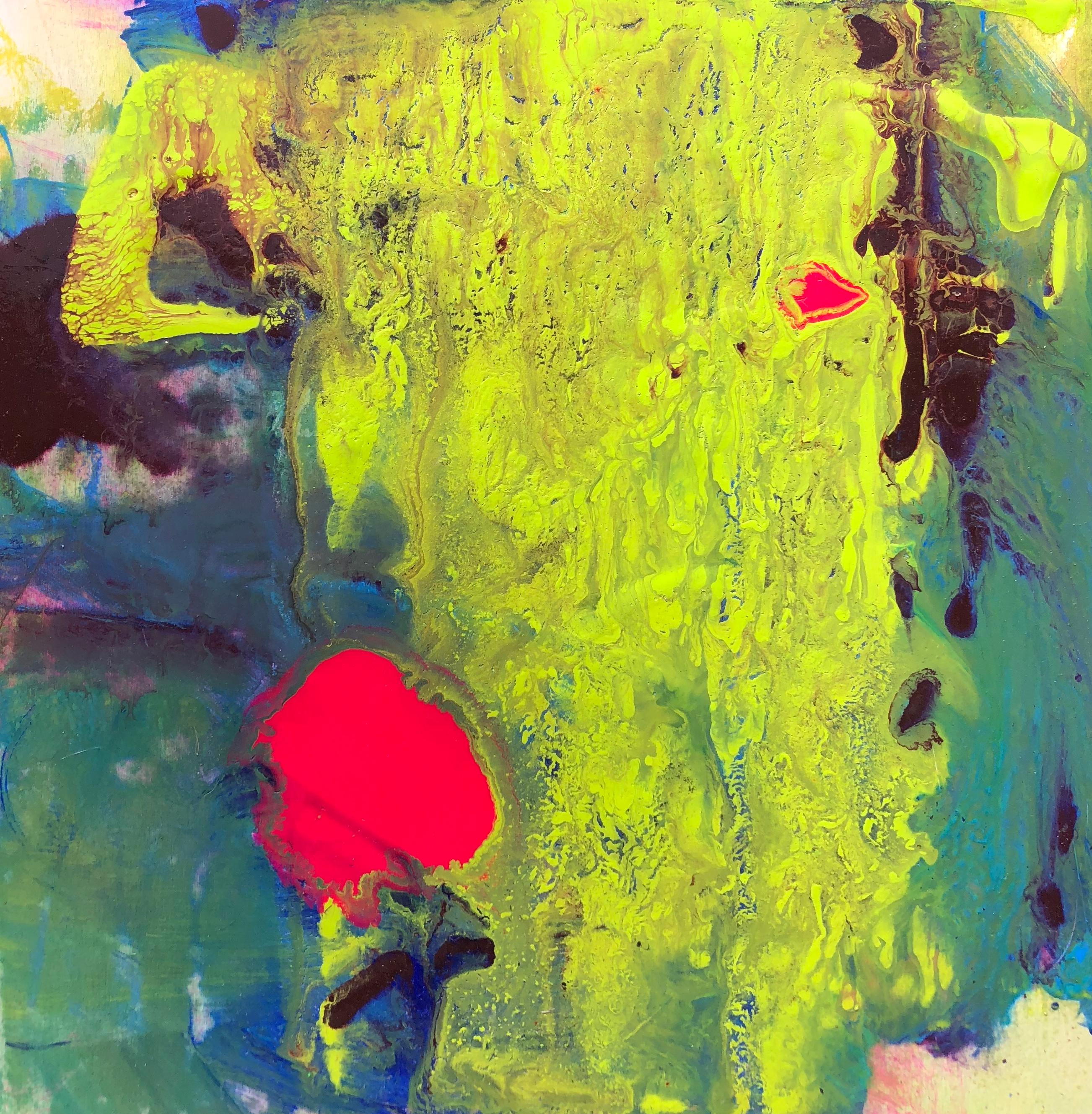 Mirtha Moreno Abstract Painting - Acrylic Painting Titled: "Citron Borealis" 10 x 10