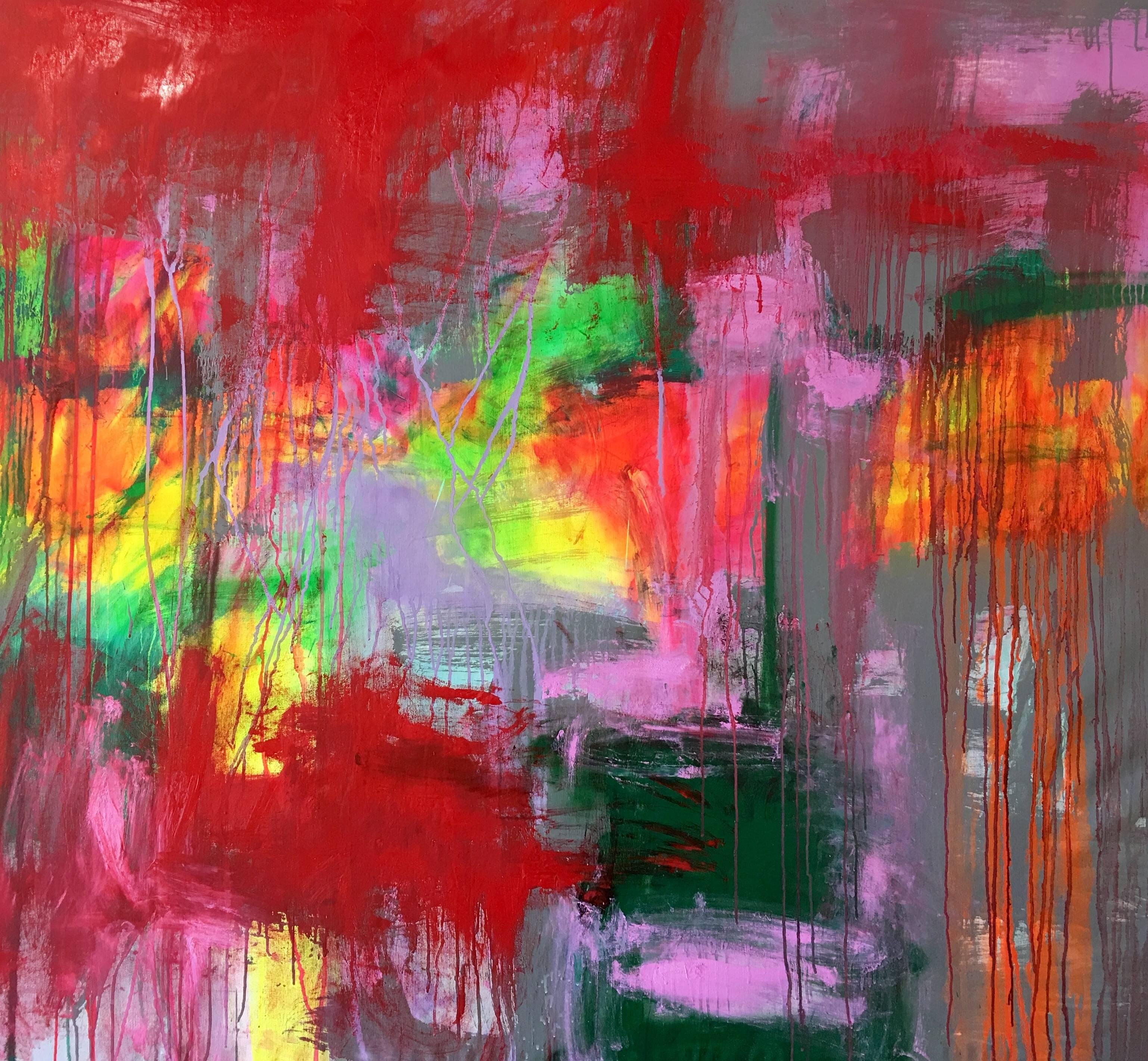 Abstract Painting de Mirtha Moreno - Large Oil on Canvas Painting Titled: "Obscura" 55 x 61